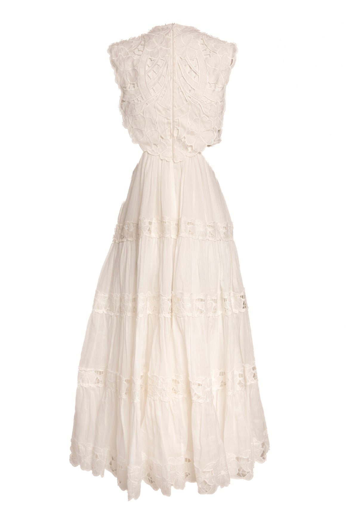 ZIMMERMANN White Floral Crochet Cut Out Maxi Dress (Sz.1)