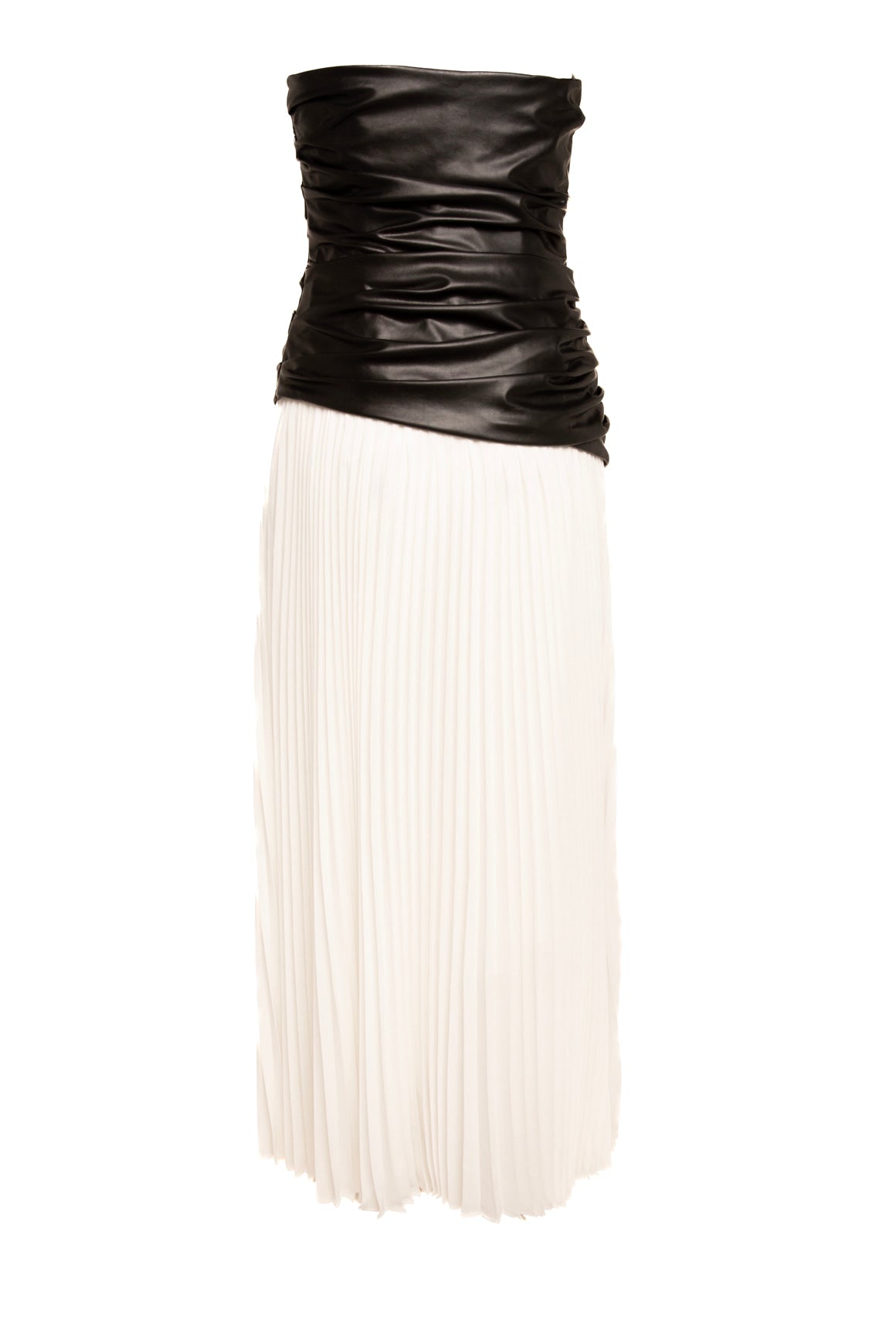 SIMKHAI Black Faux Leather & White Pleat Midi Dress (Sz. 4)