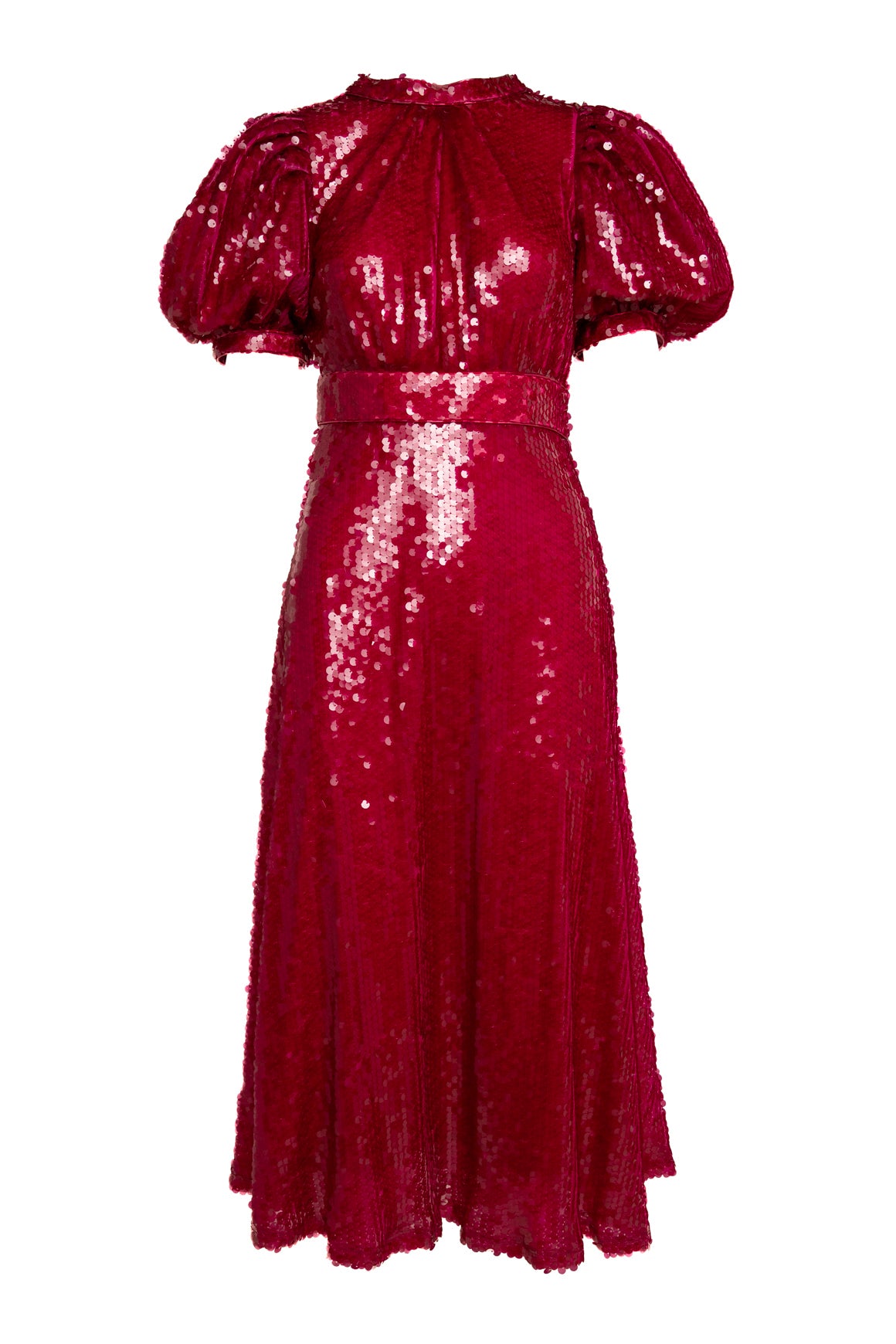CELIA B Magenta Sequin Puff Sleeve Midi Dress (Sz.XS)