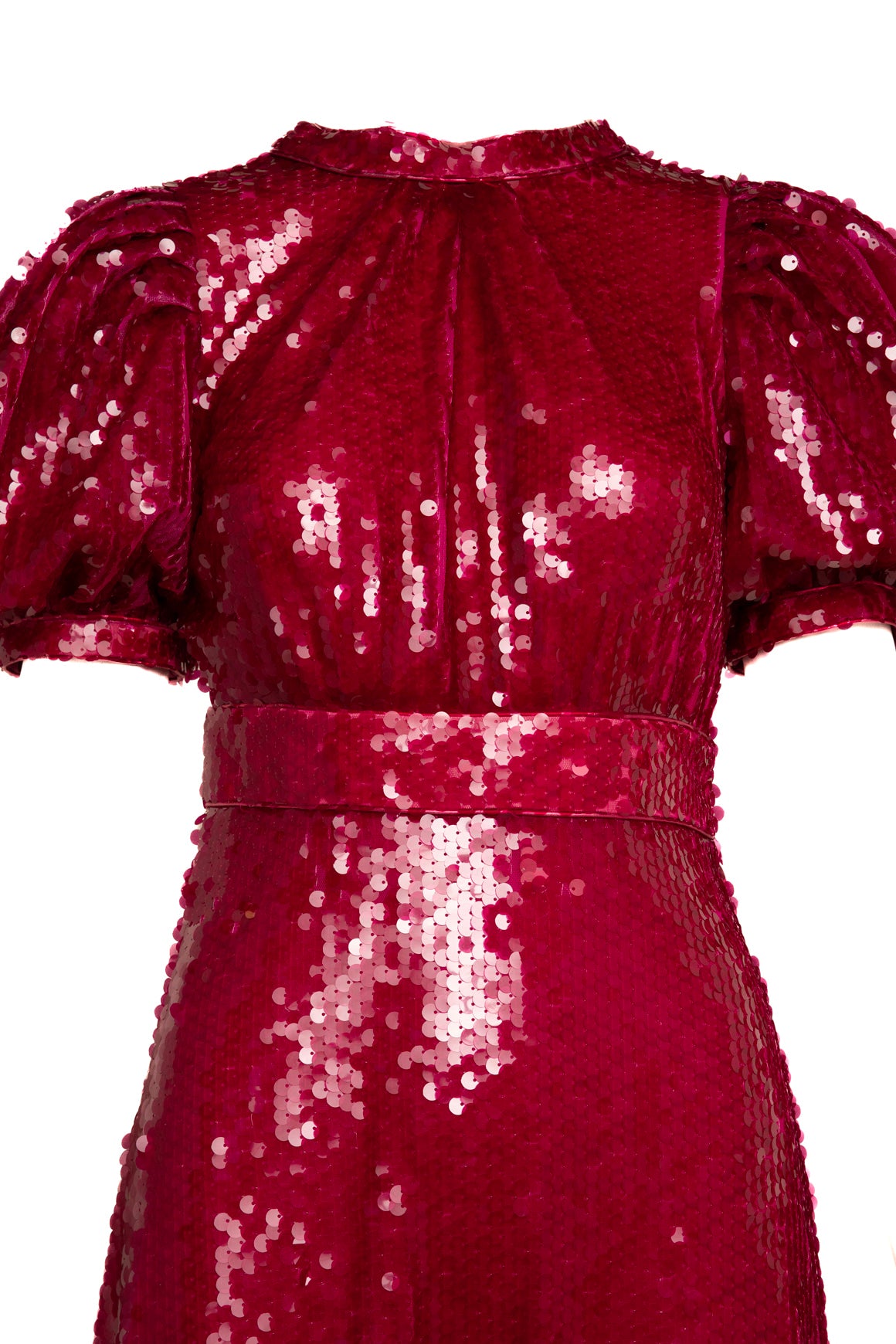 CELIA B Magenta Sequin Puff Sleeve Midi Dress (Sz.XS)