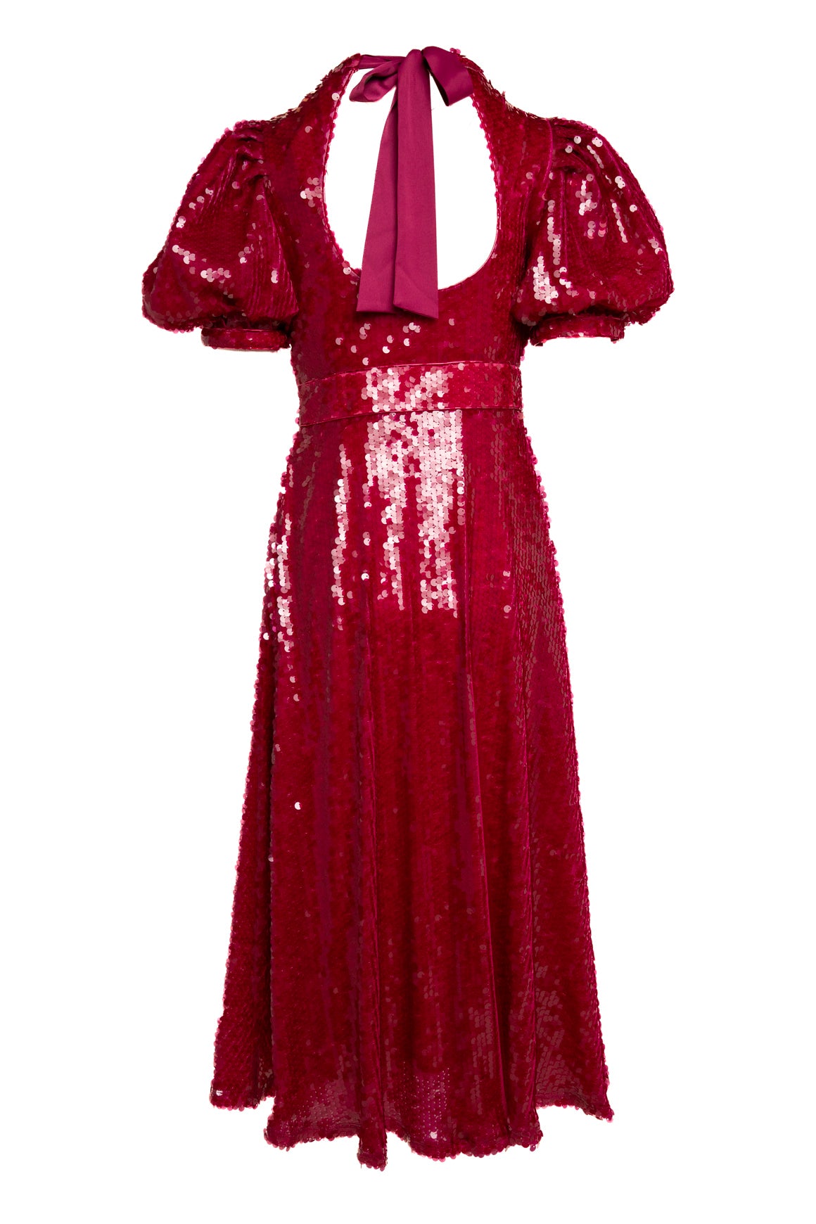 CELIA B Magenta Sequin Puff Sleeve Midi Dress (Sz.XS)