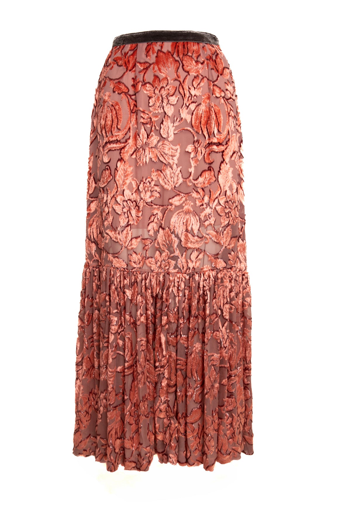 ALEXIS Pink Burnout Floral Maxi Skirt (Sz. L)