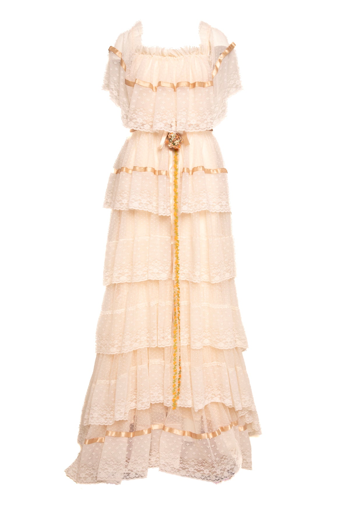 LOVESHACKFANCY Lace + Tiered Tulle Maxi Dress (Sz. 4)