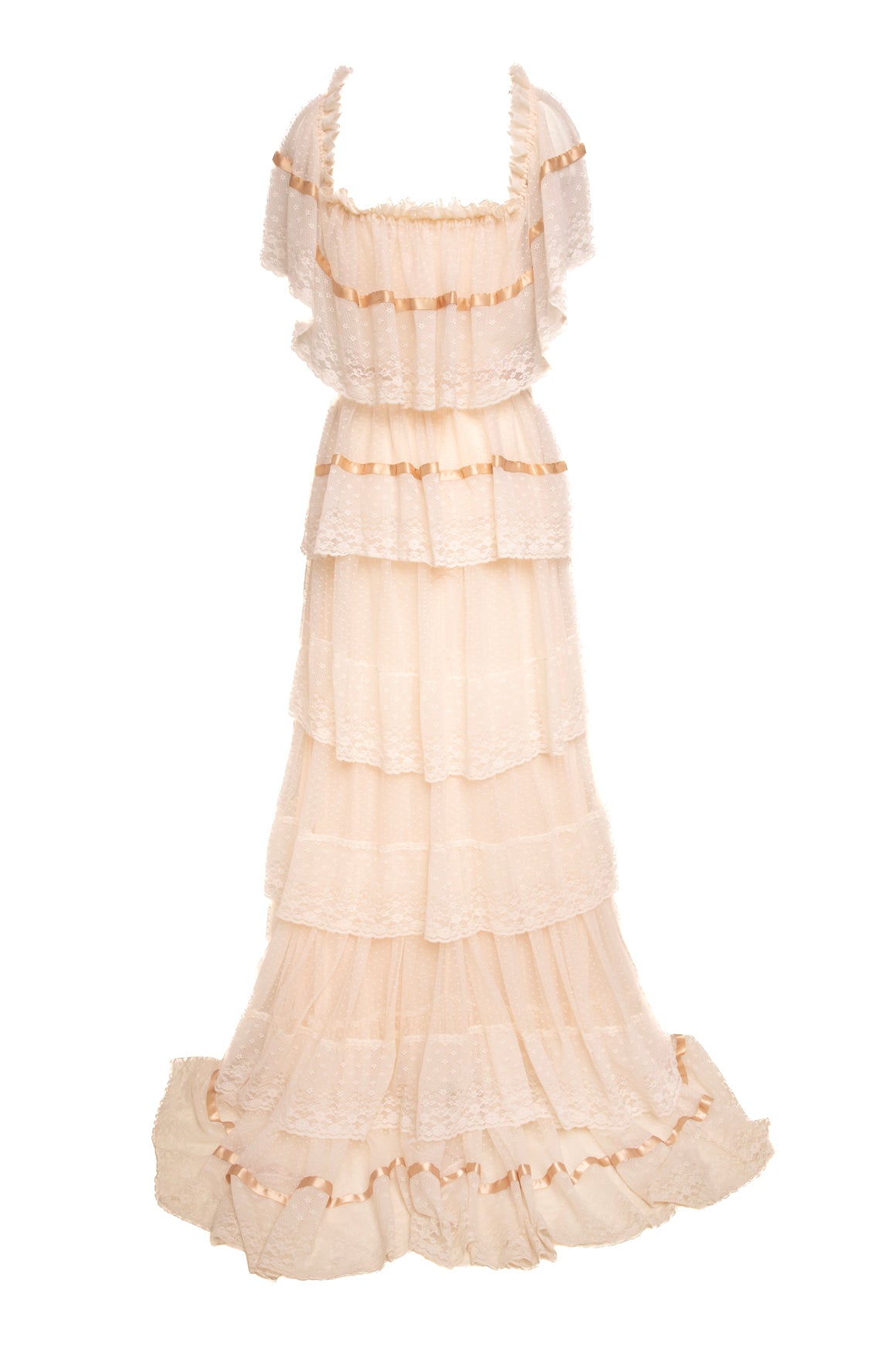 LOVESHACKFANCY Lace + Tiered Tulle Maxi Dress (Sz. 4)