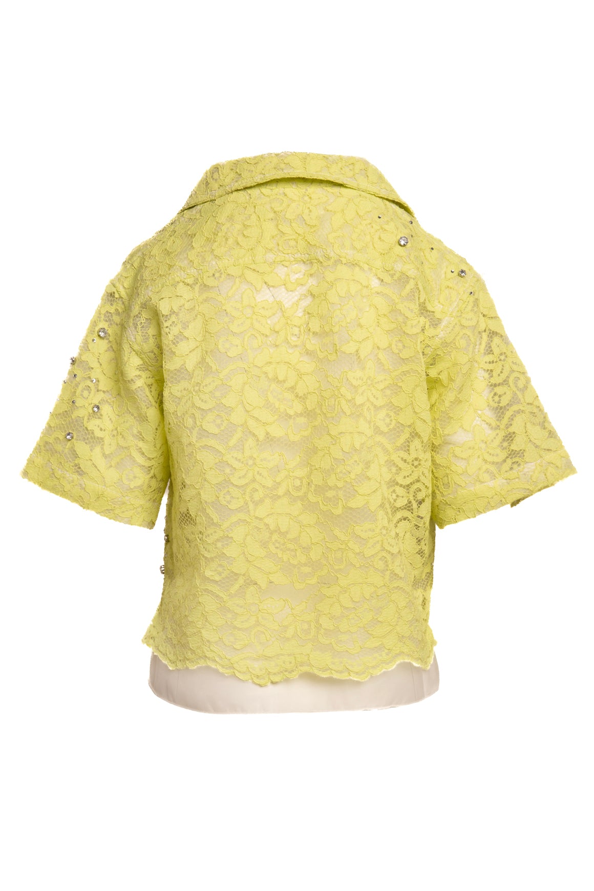 DES PHEMMES Lime Lace Crystal Embellished Top (Sz. S)