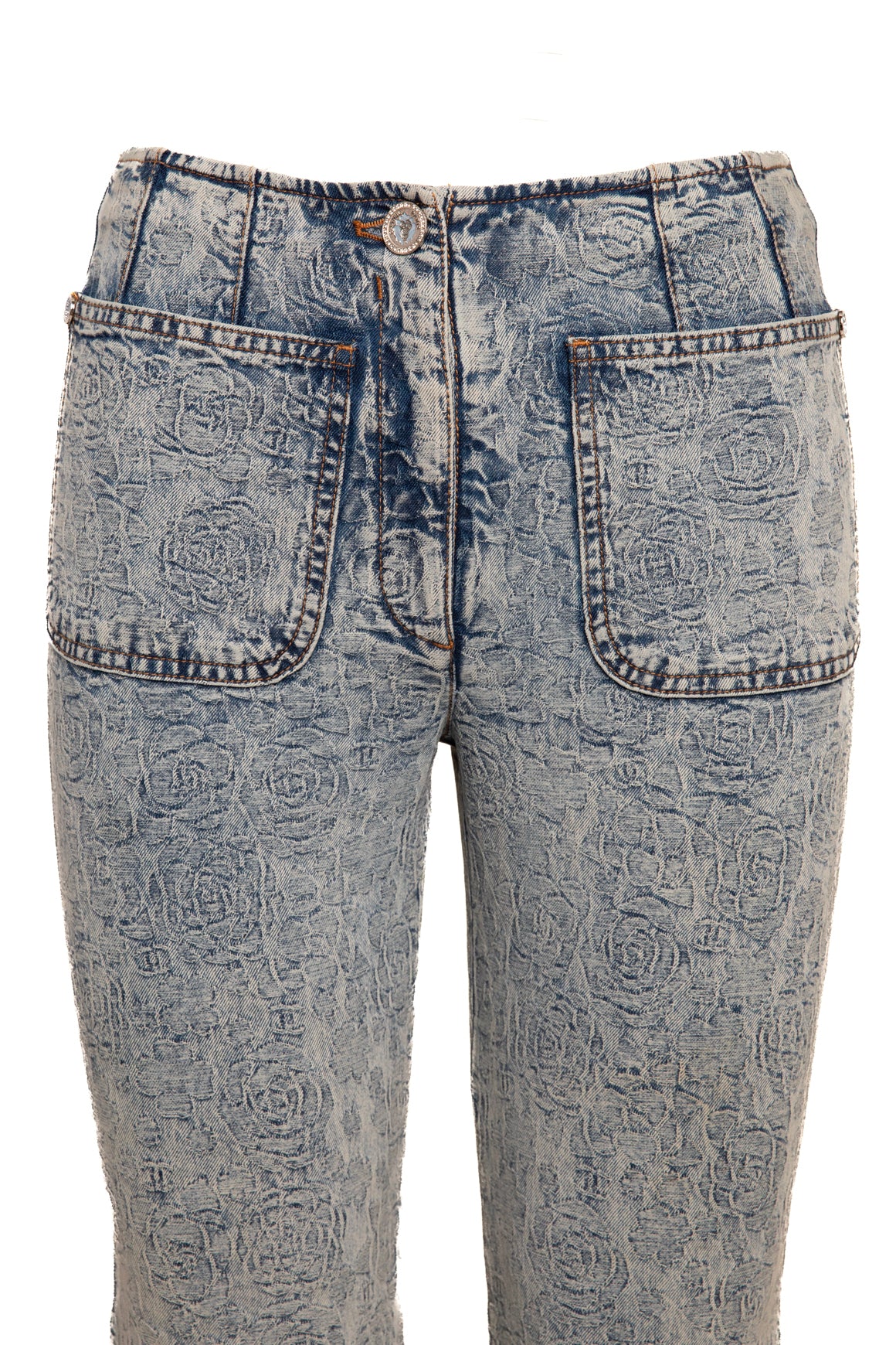 CHANEL 2023 Denim Jacquard Rose Jeans (Sz. XS)