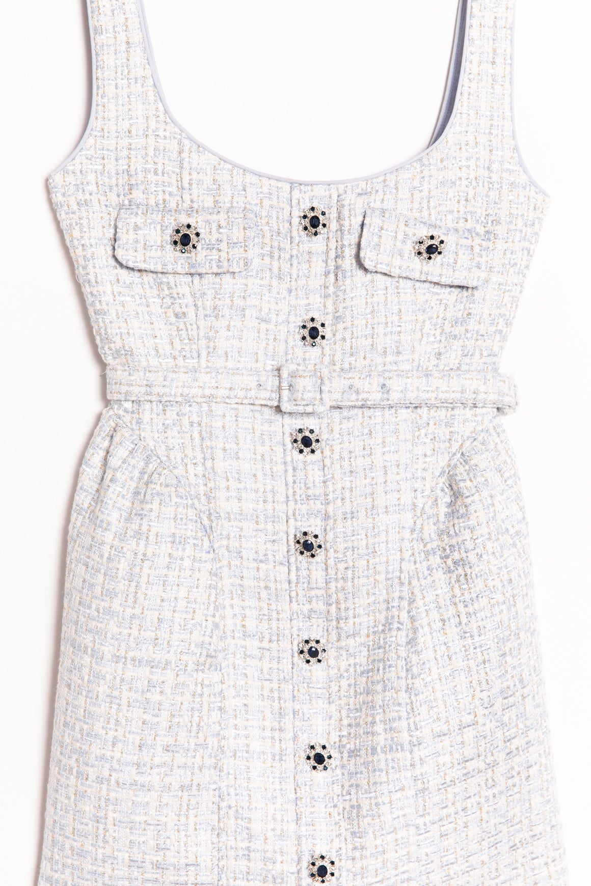 SELF-PORTRAIT Light Blue Tweed Sleeveless Mini Dress