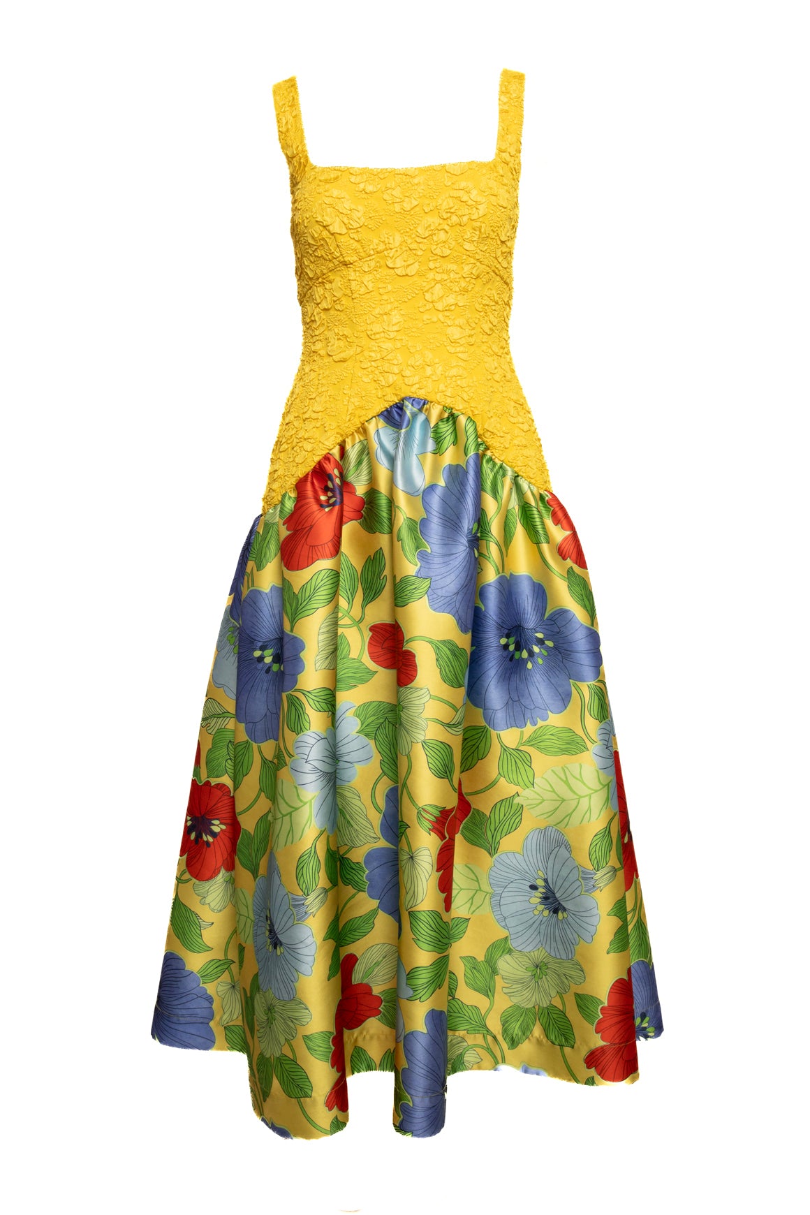 ALEMAIS Yellow & Floral Drop Waist Gown (Sz. 8)