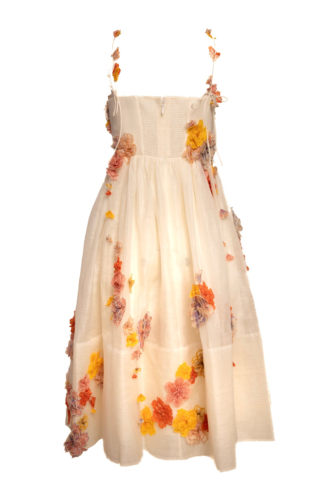 ZIMMERMAN Linen Floral Applique Midi Dress (Sz. 2/M)