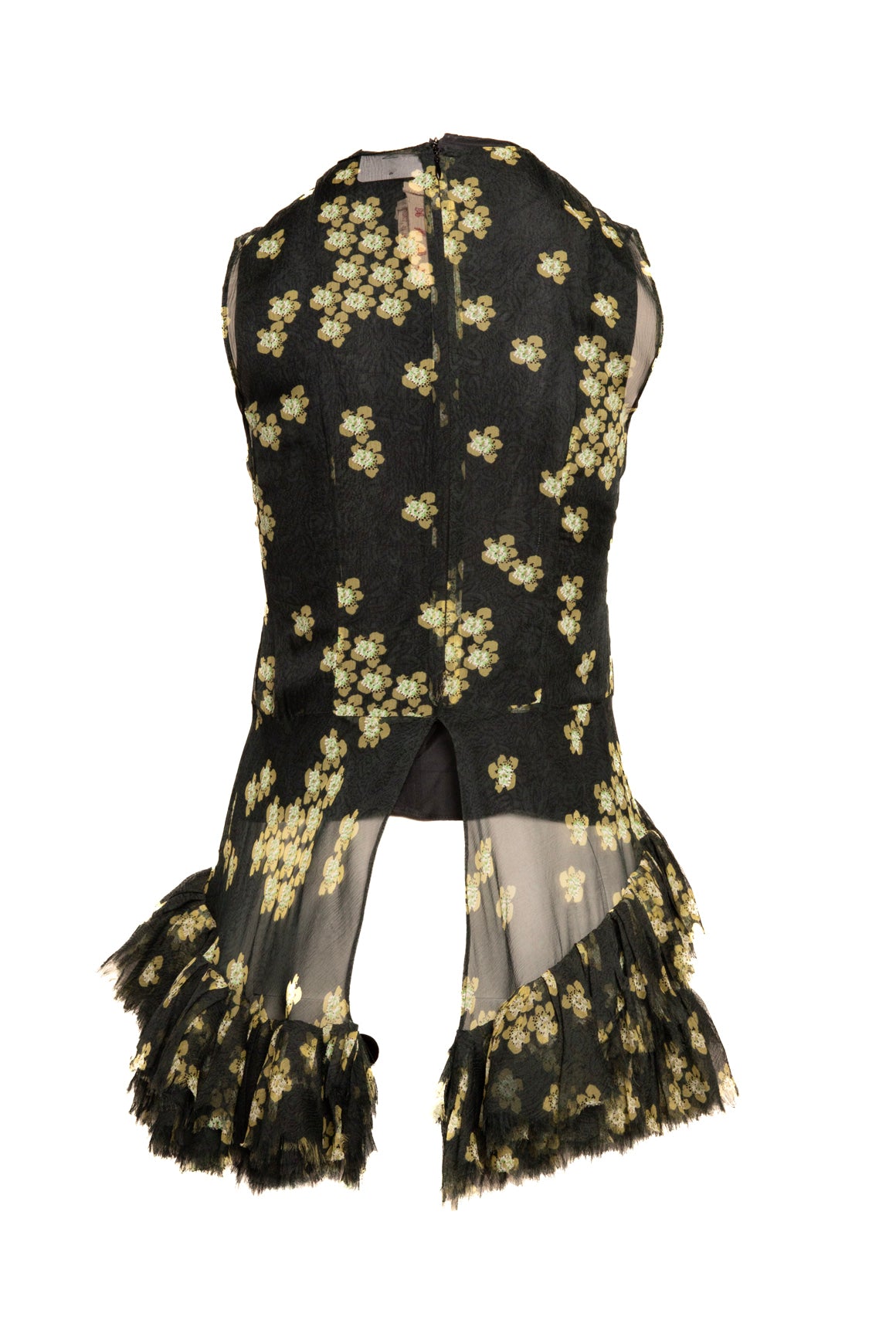 MARNI Floral Mesh Asymmetrical Ruffle Top (Sz. 38/2)