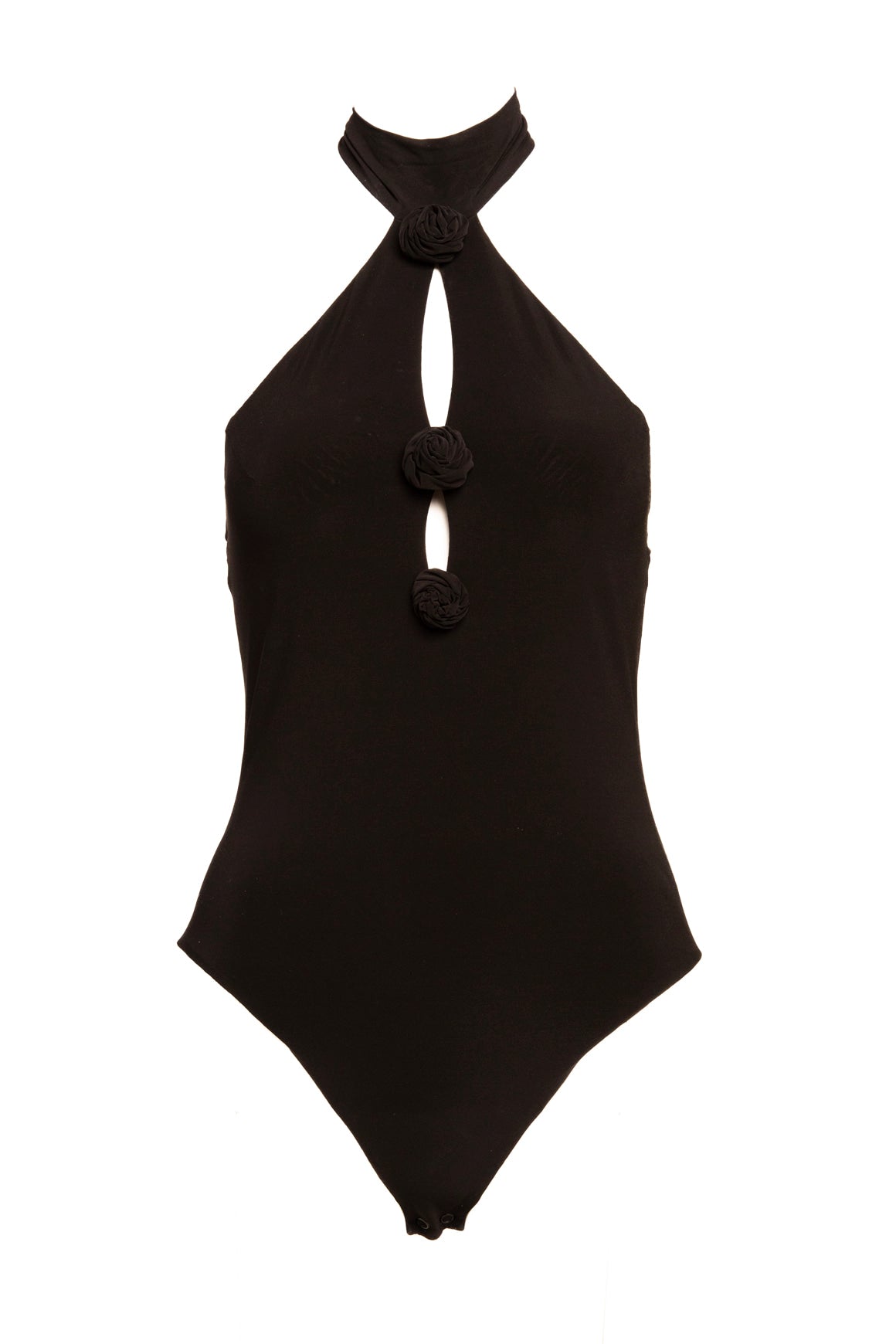 MAGDA BURTYM Black Rosette Halter Bodysuit (Sz. 38/2)