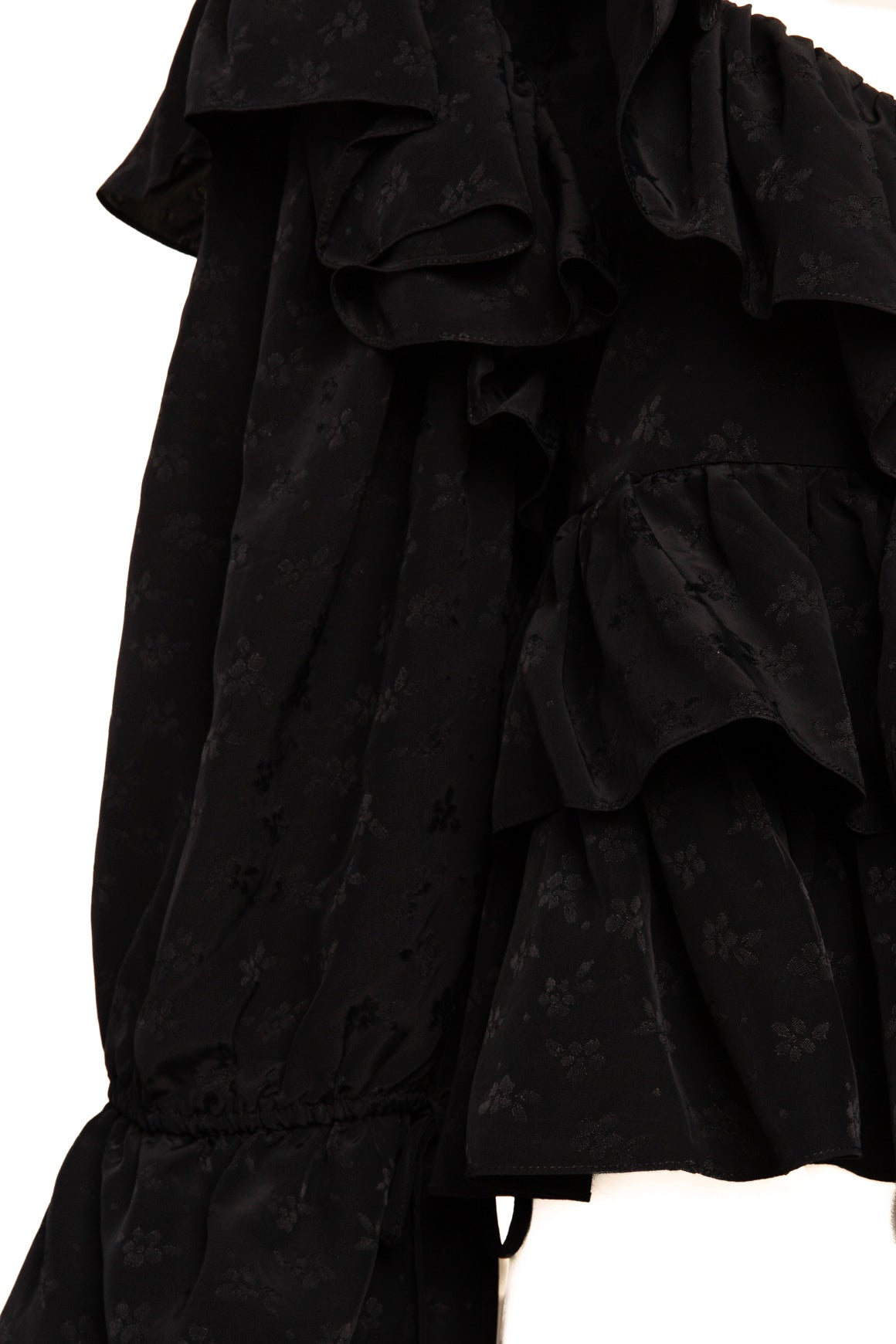 CHLOE Black Floral Satin Ruffle Blouse (Sz. 36/0)
