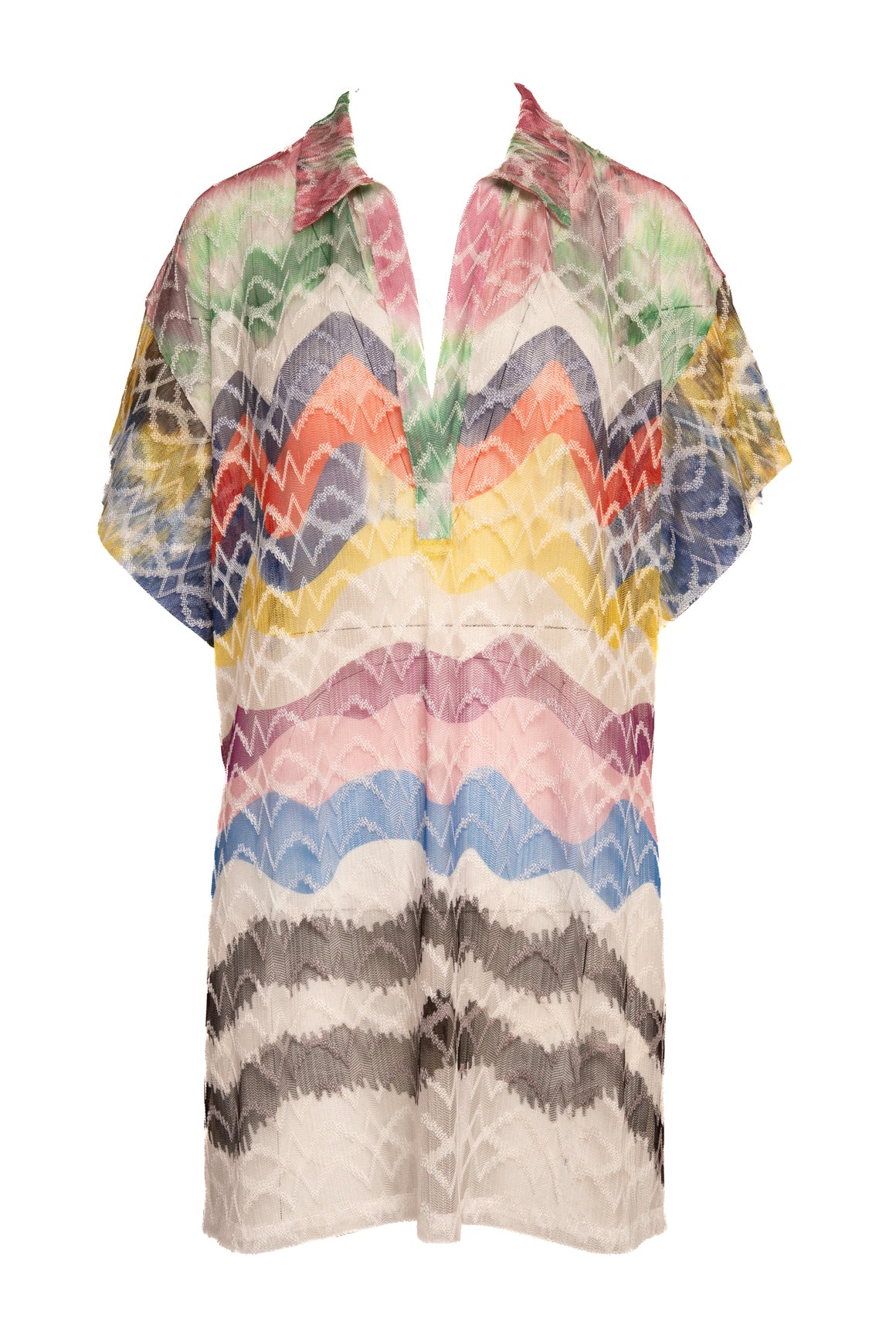 MISSONI MARE Multicolor Chevron Sheer Knit V Neck Tunic (Sz. 42/10)