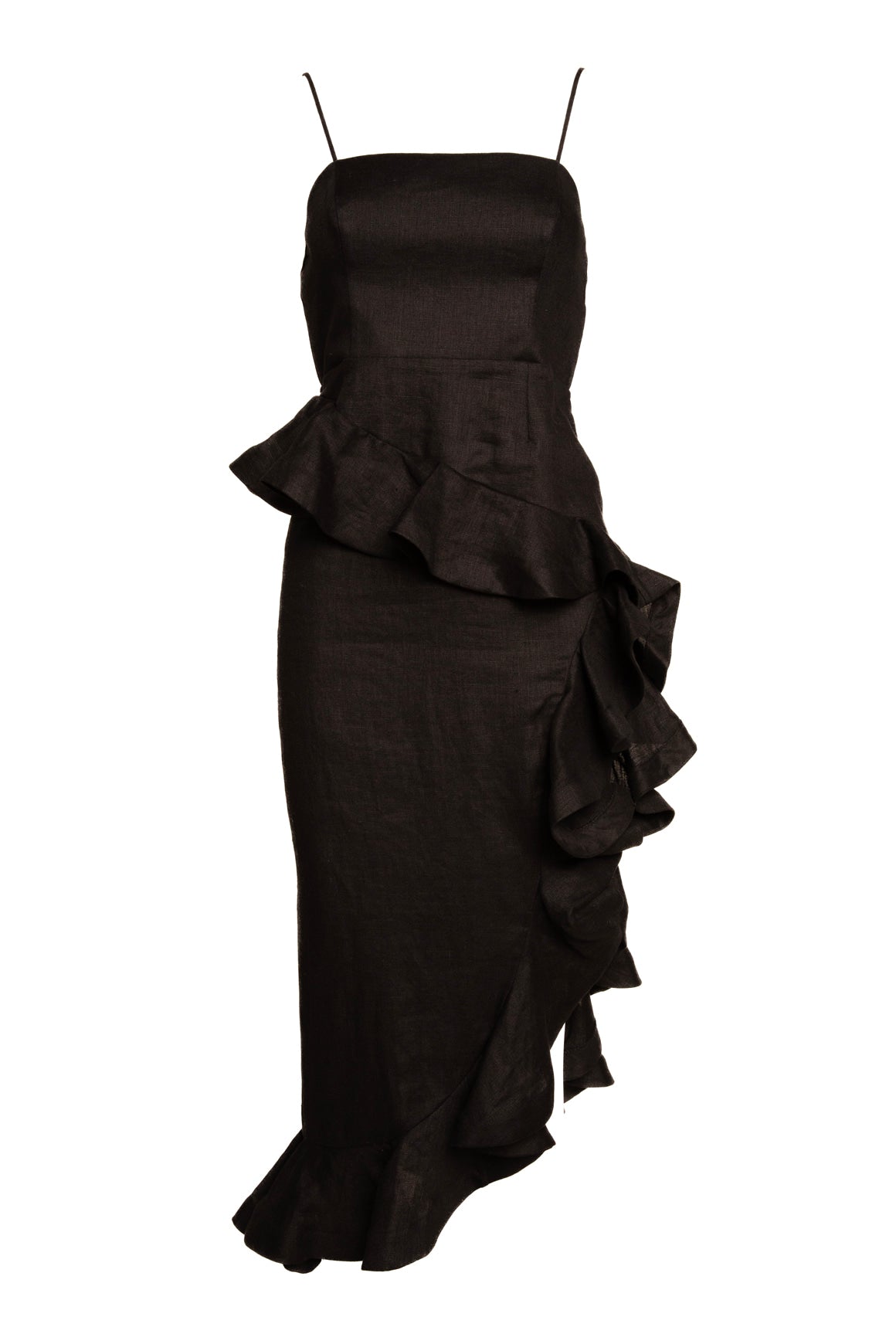 ZIMMERMANN Black Linen Ruffle Midi Dress (Sz. 8)