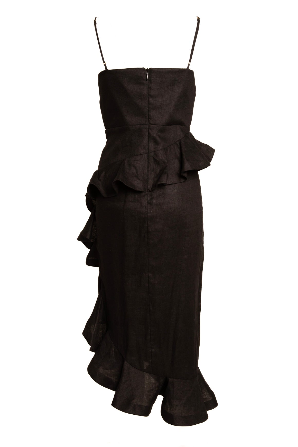 ZIMMERMANN Black Linen Ruffle Midi Dress (Sz. 8)