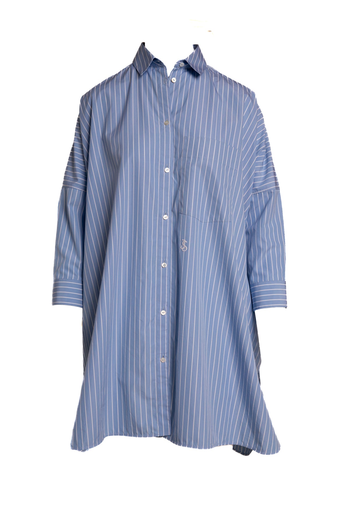 JIL SANDER Blue & White Tunic Button Blouse (Sz. 34/2)