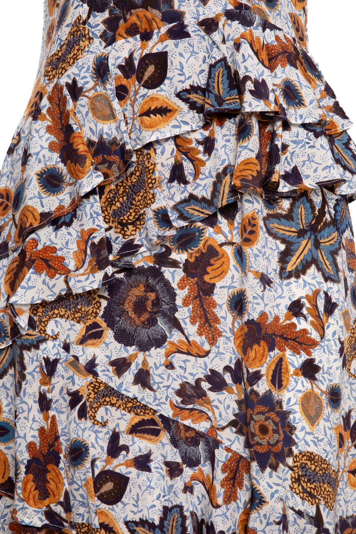 ULLA JOHNSON Ochre Floral Silk Ruffle Maxi Dress (Sz. 2)