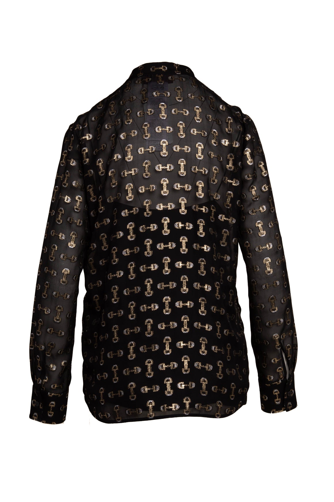 GUCCI Metallic Horse-Bit Tie Neck Silk Top (Sz. 42/6)