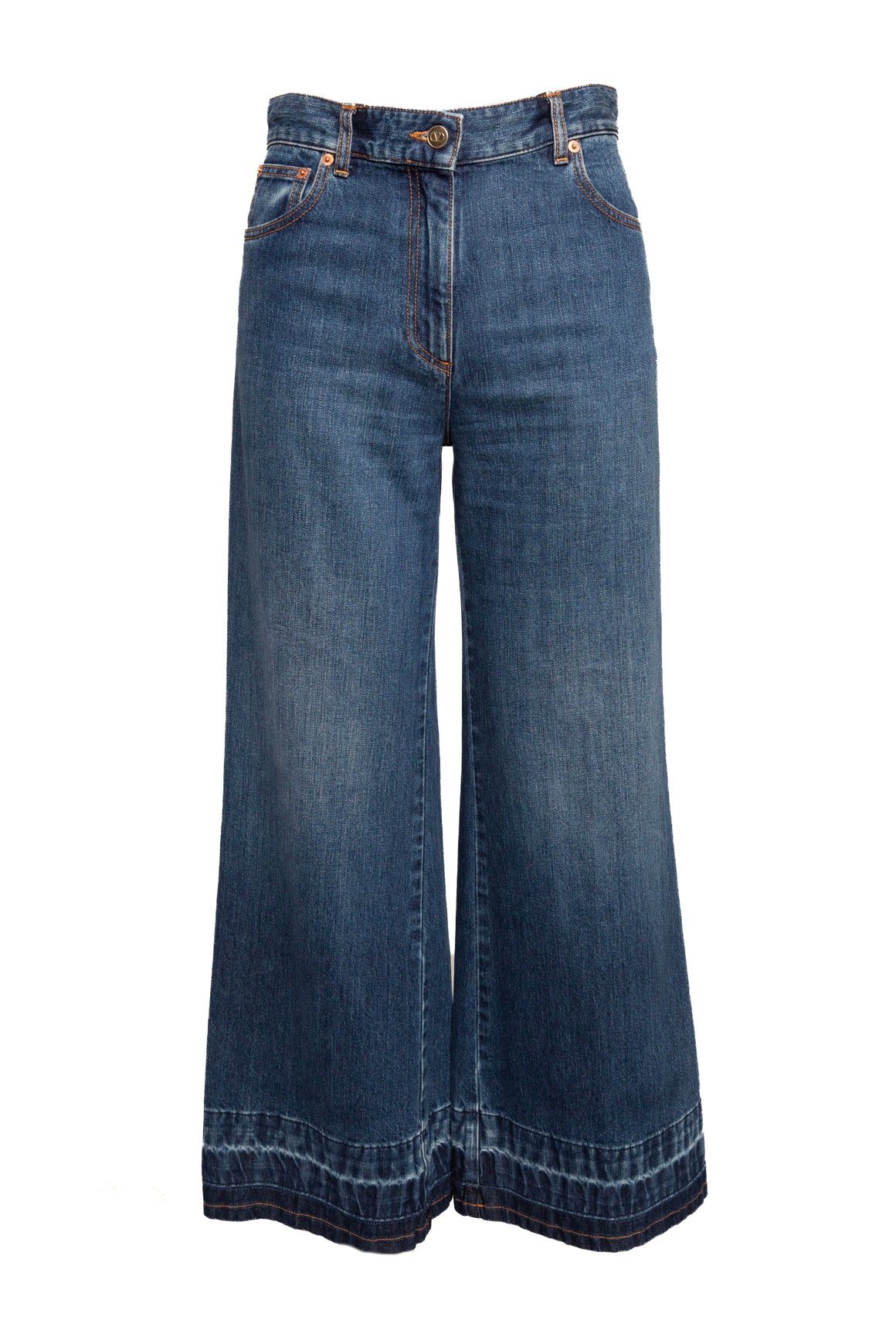 VALENTINO Wide Leg Gold V Pocket Jeans (Sz. 27)