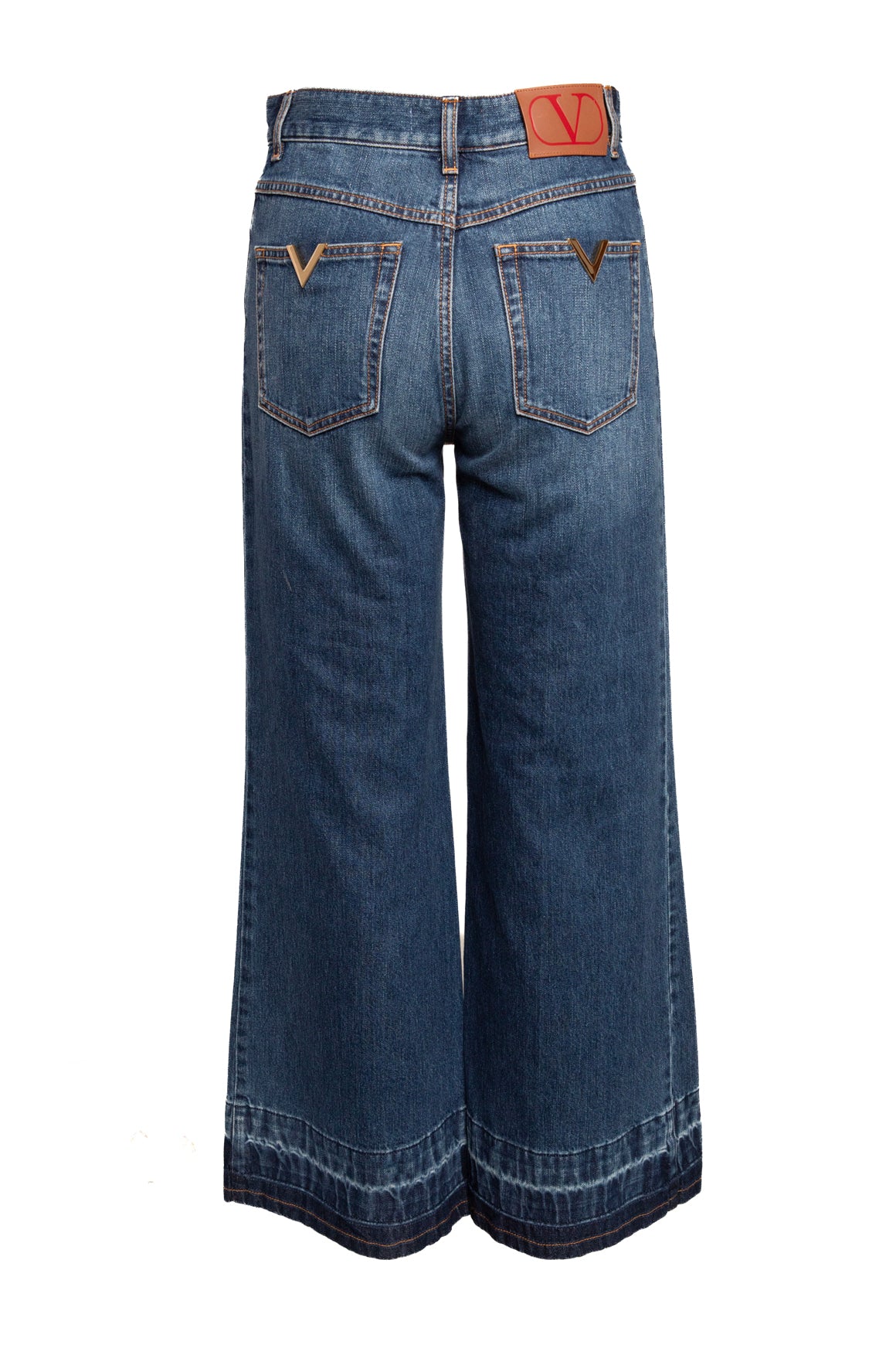 VALENTINO Wide Leg Gold V Pocket Jeans (Sz. 27)
