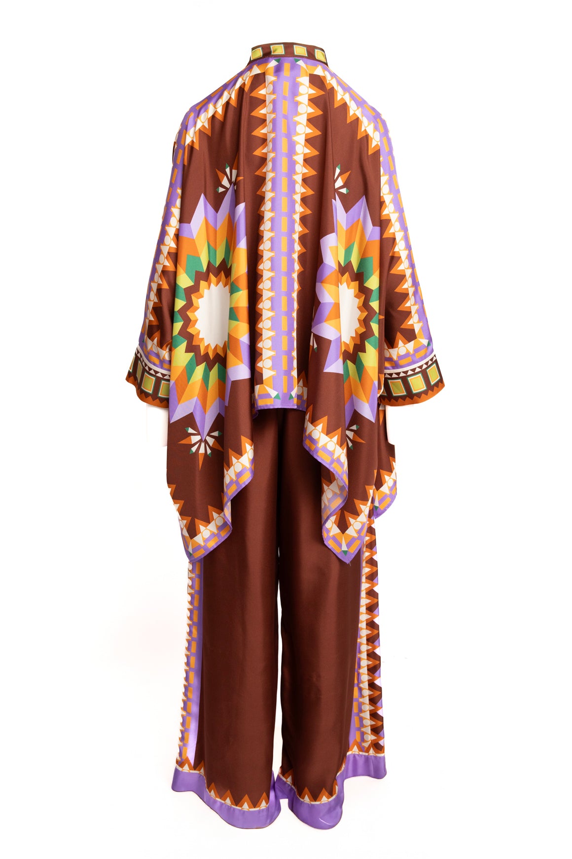 LA DOUBLE J Brown Printed Silk Blouse & Pants Set (Sz. L)