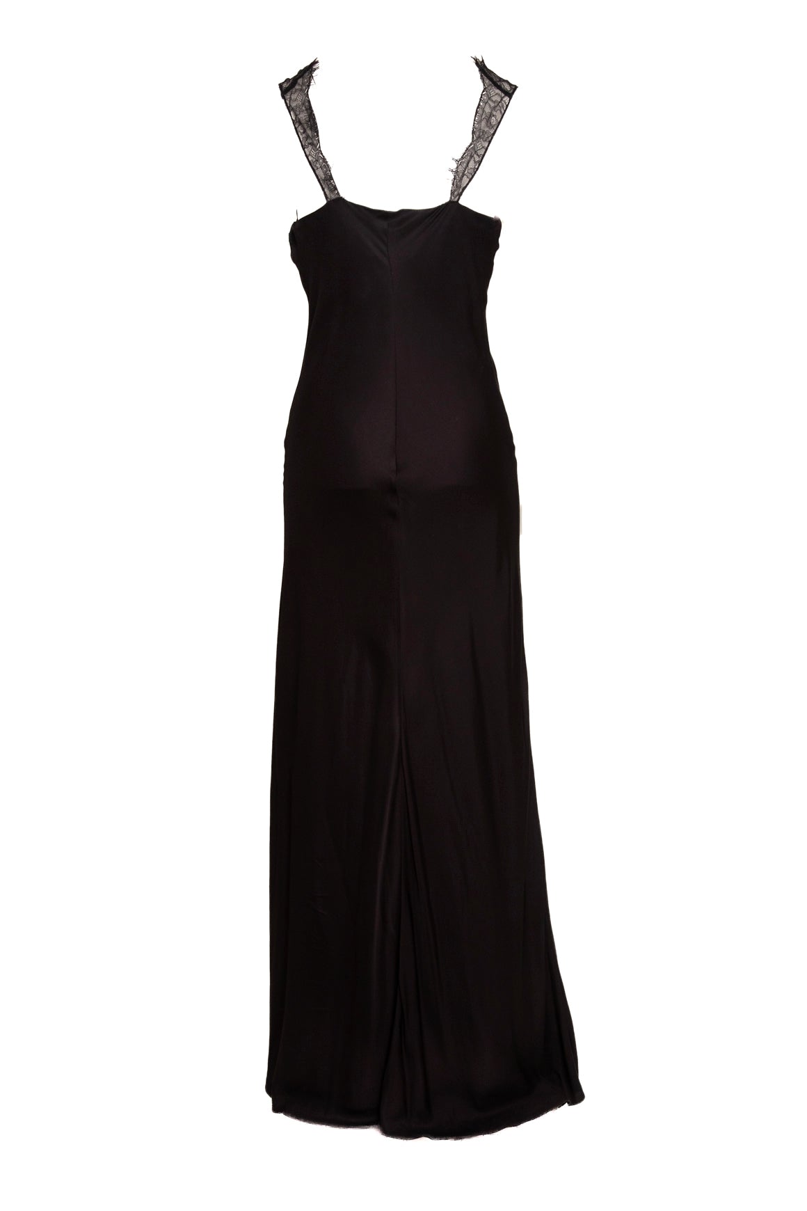 BRANDON MAXWELL Satin Black Lace Detail Maxi Gown (Sz. 0)
