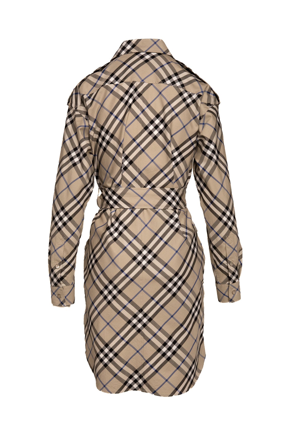 BURBERRY Grey & Blue Belted Mini Shirt Dress (Sz. 4)