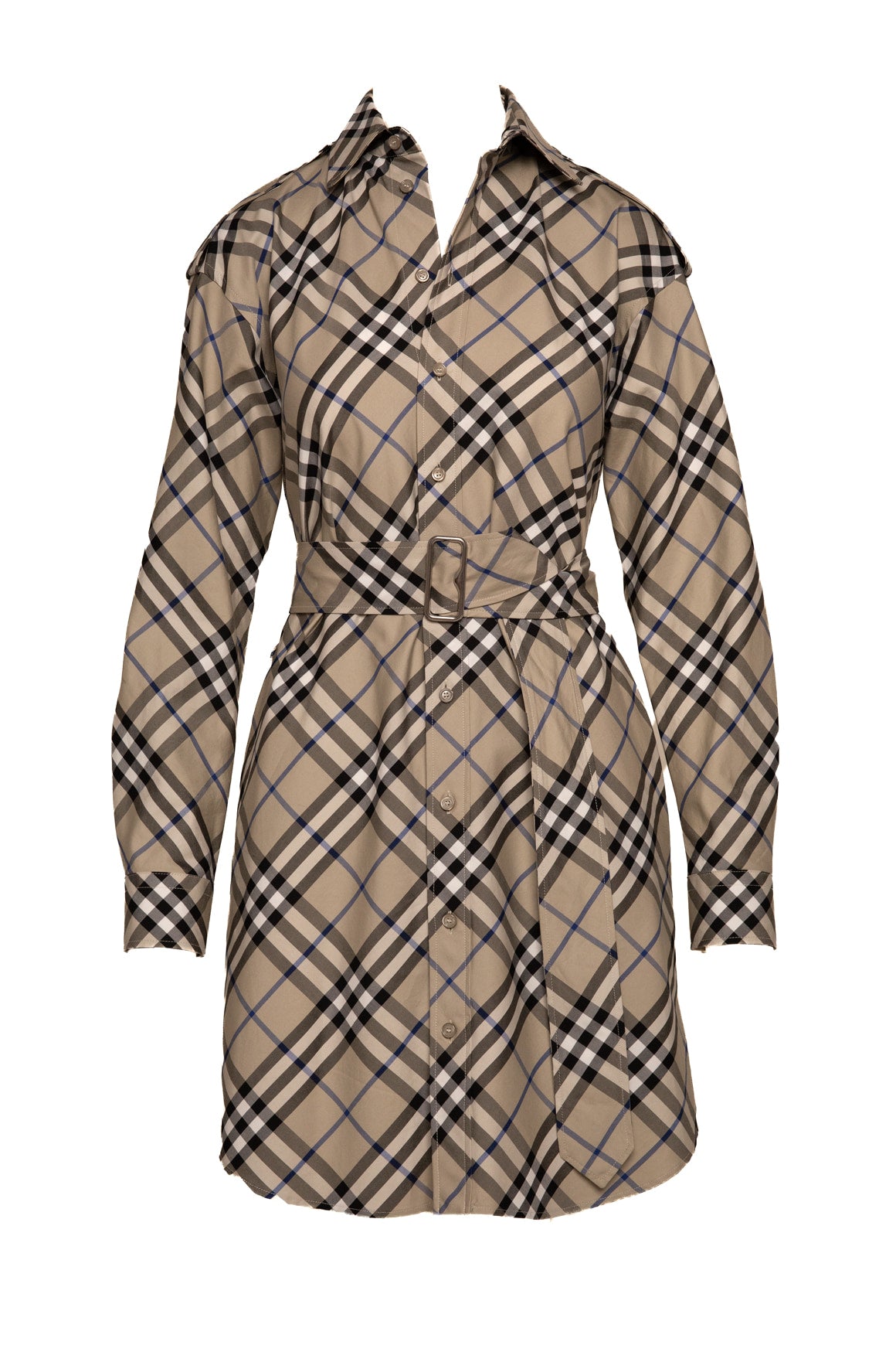 BURBERRY Grey & Blue Belted Mini Shirt Dress (Sz. 4)
