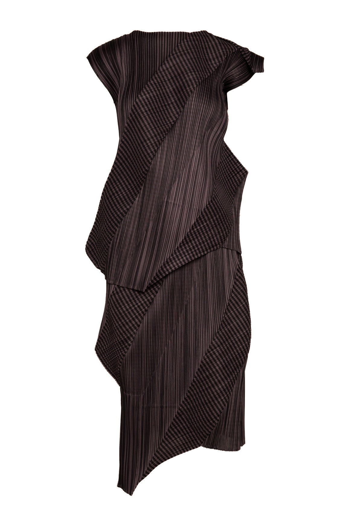 PLEATS PLEASE Striped Asymmetric Pleated Skirt Set (Sz. OS)