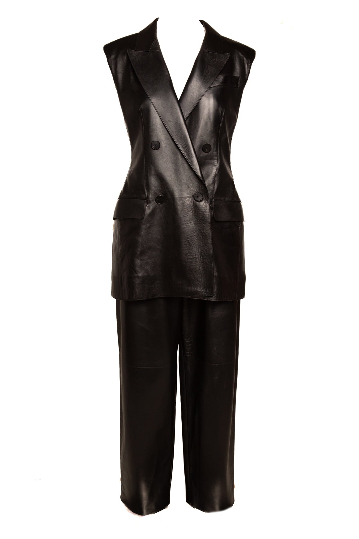 GIVENCHY Black Leather Vest & Trousers (Sz. 42/40)