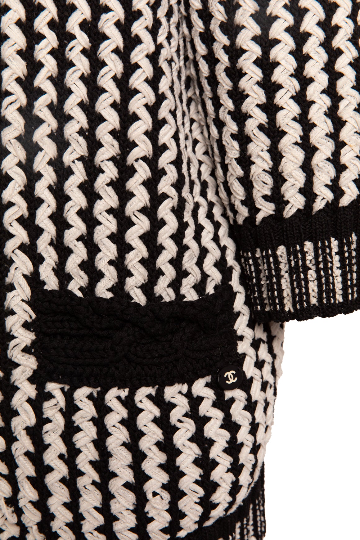 CHANEL Black & White Mid Sleeve Cardigan (Sz. XS)