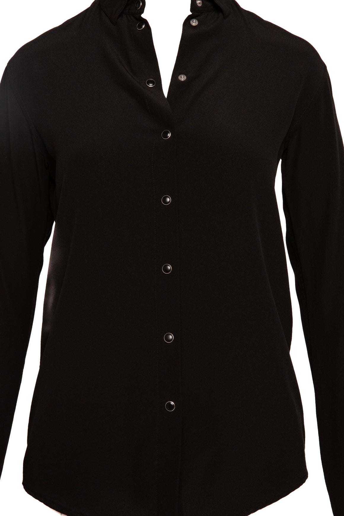 SAINT LAURENT Black Silk Pearl Snap Blouse (Sz. XS)