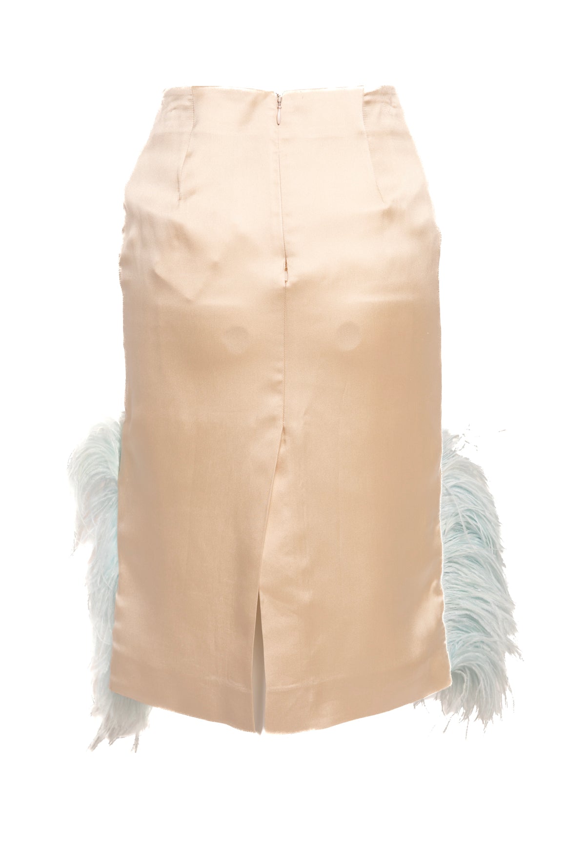 LANVIN Cream & Blue Feather Skirt (Sz. XS)