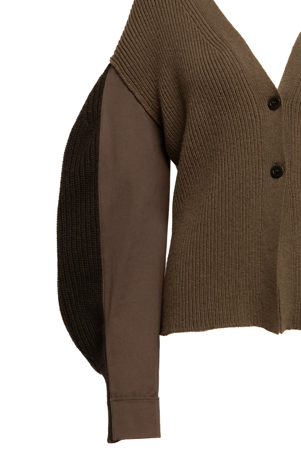 (NUDE) Olive Knit Bishop Sleeve Cardigan Sweater (Sz. 44/8)
