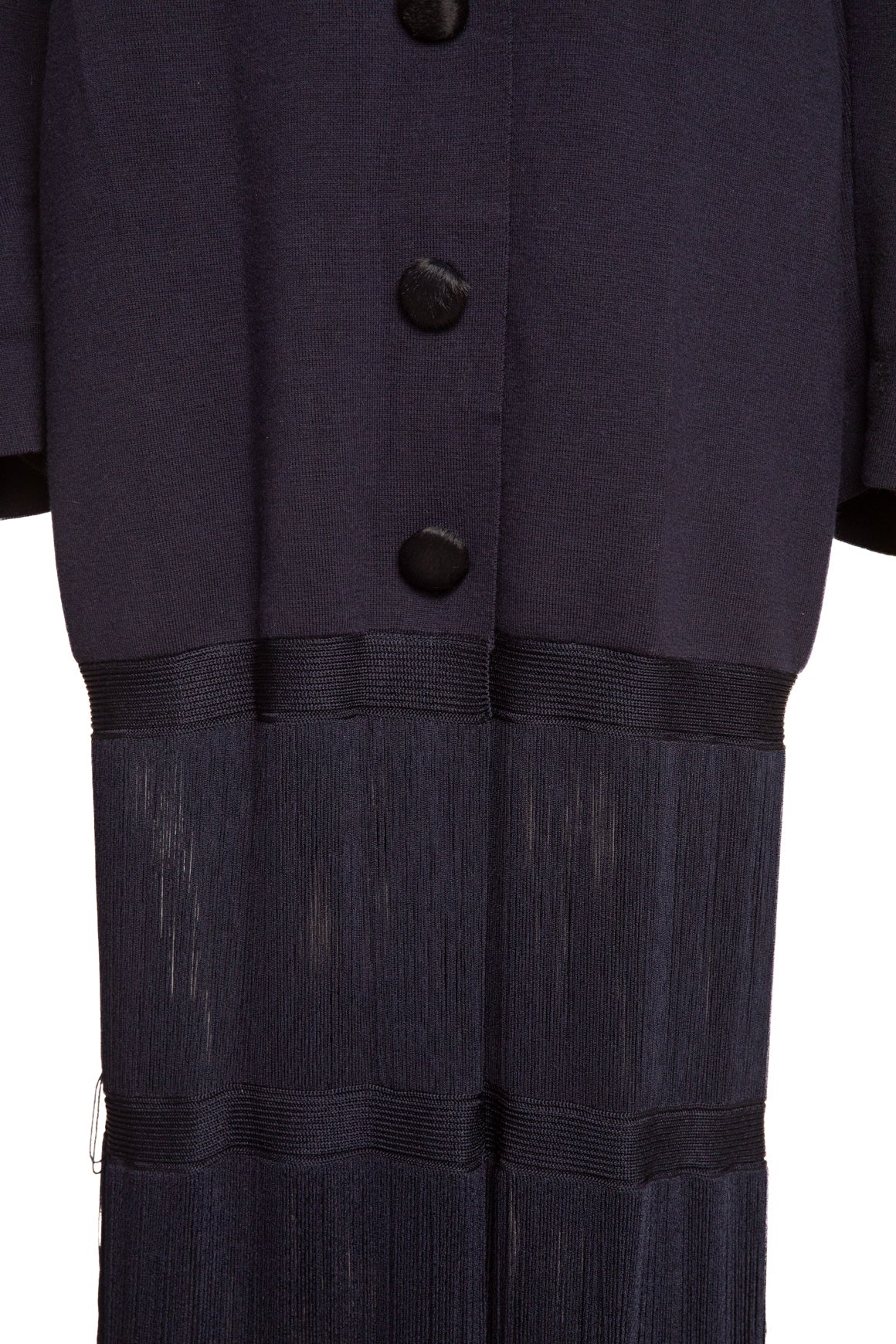 KHAITE Navy Knit Longline Jacket With Fringe Hem (Sz. XS/S)