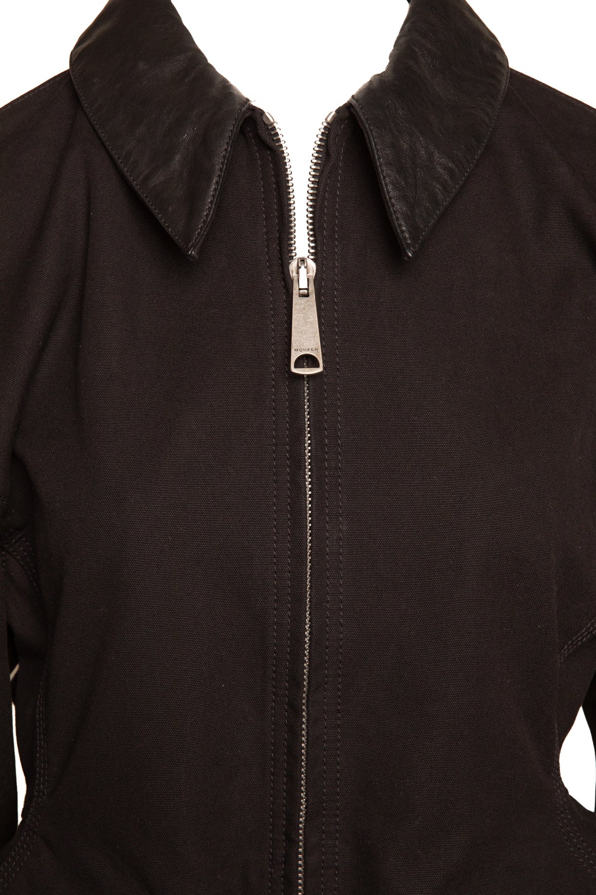 ALEXANDER MCQUEEN Black Leather Collar Fitted Jacket (Sz. 46/10)