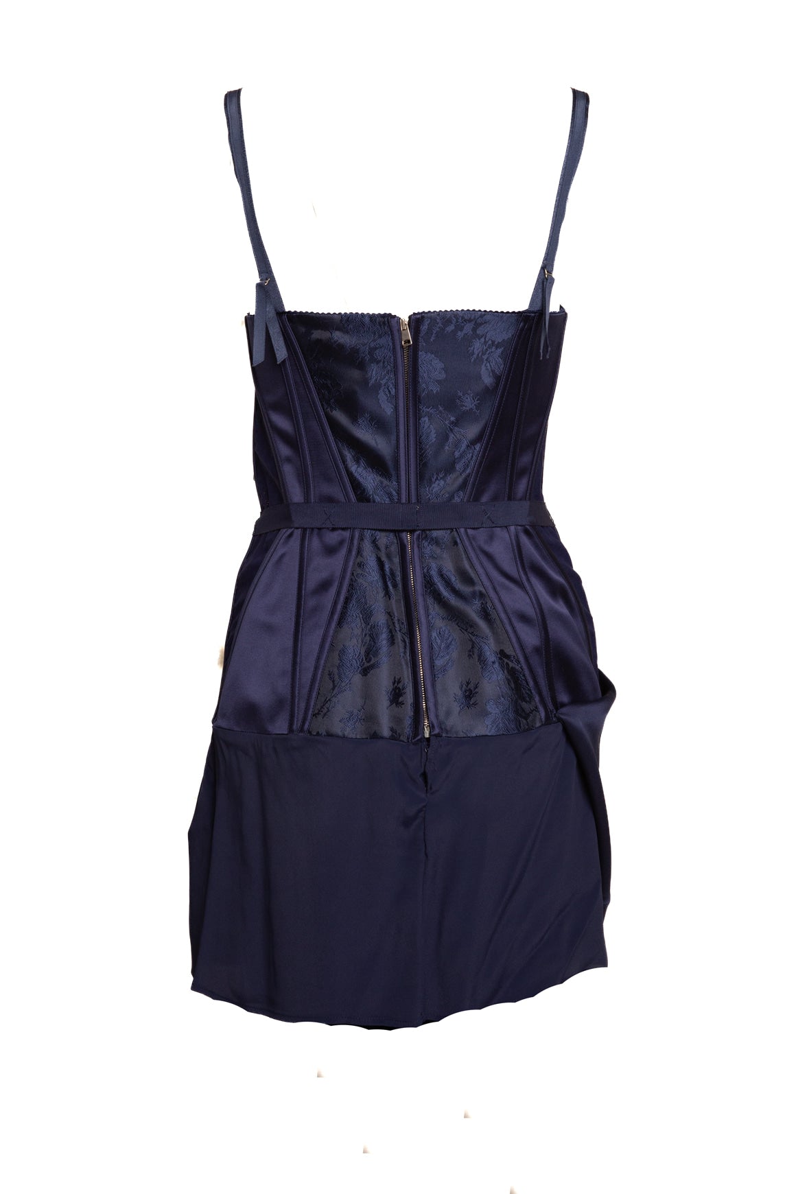ALEXANDER MCQUEEN Blue Satin Bustier Draped Dress (Sz. 42/6)