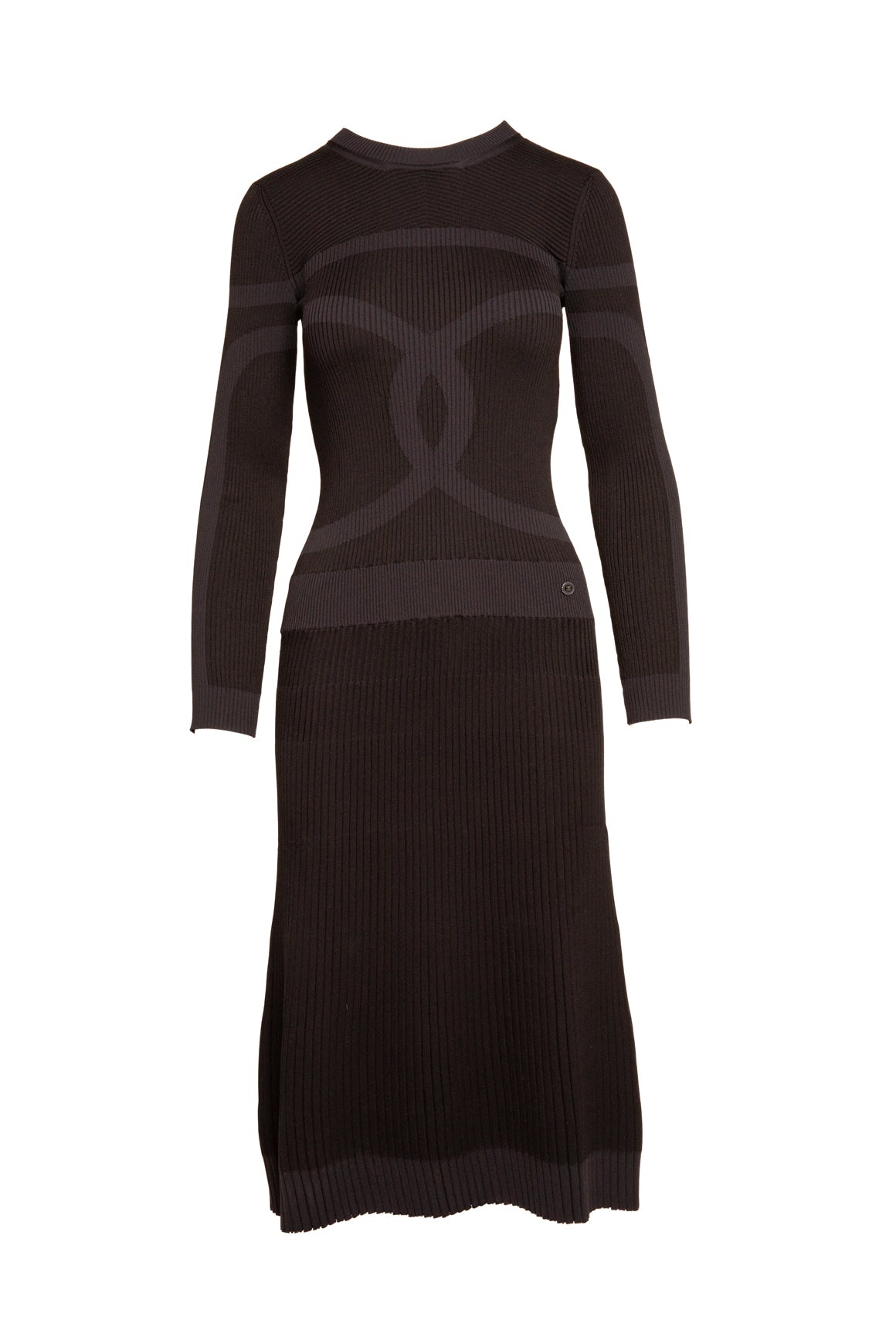 2019 CHANEL Black Knit CC Drop Waist Midi Dress (Sz. 36/0)