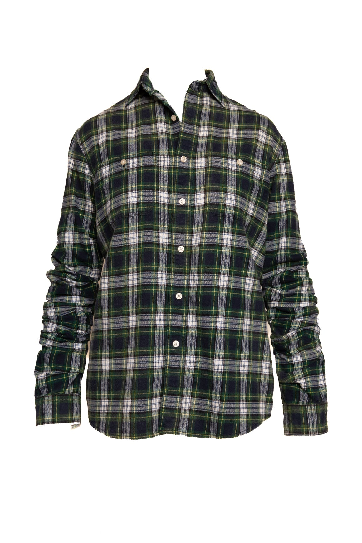 R13 Green & Blue Plaid Ruched Sleeve Flannel (Sz. XS)