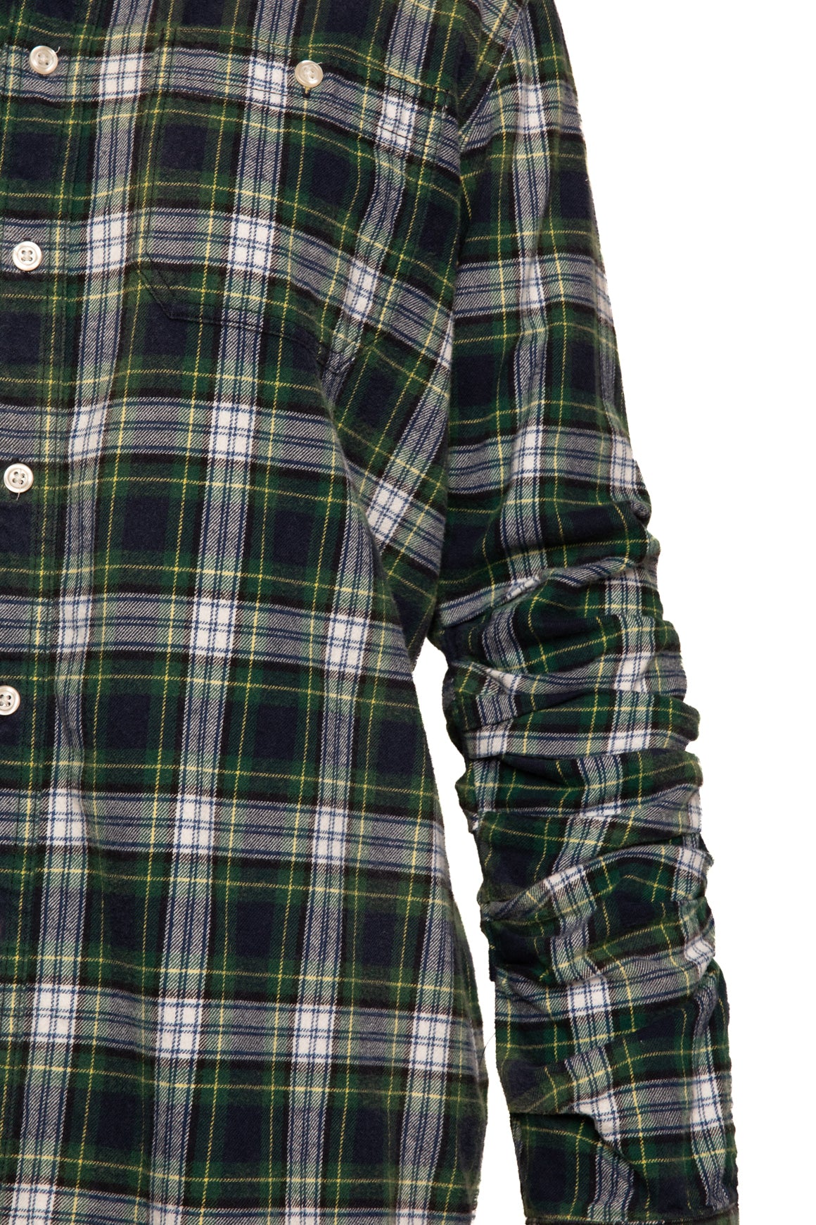 R13 Green & Blue Plaid Ruched Sleeve Flannel (Sz. XS)