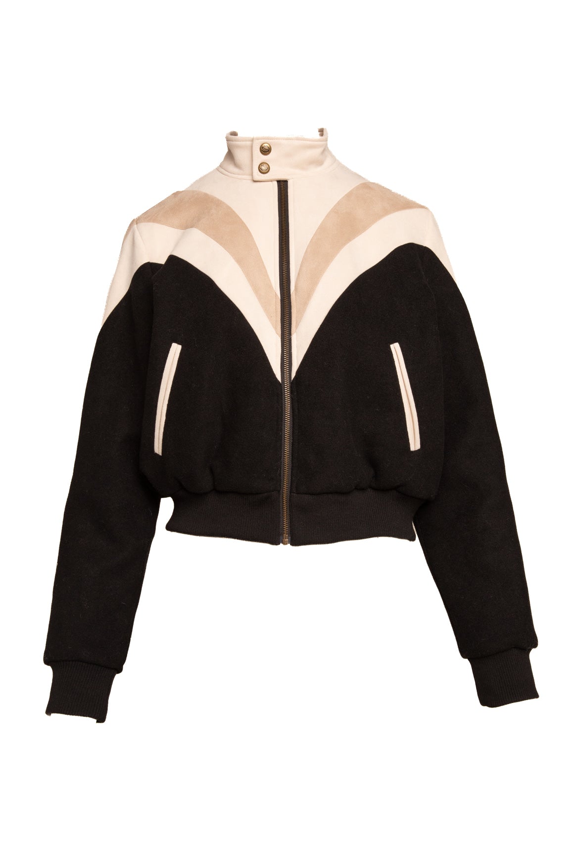 MOTHER Cream & Black Felted Bomber Jacket (Sz. S)