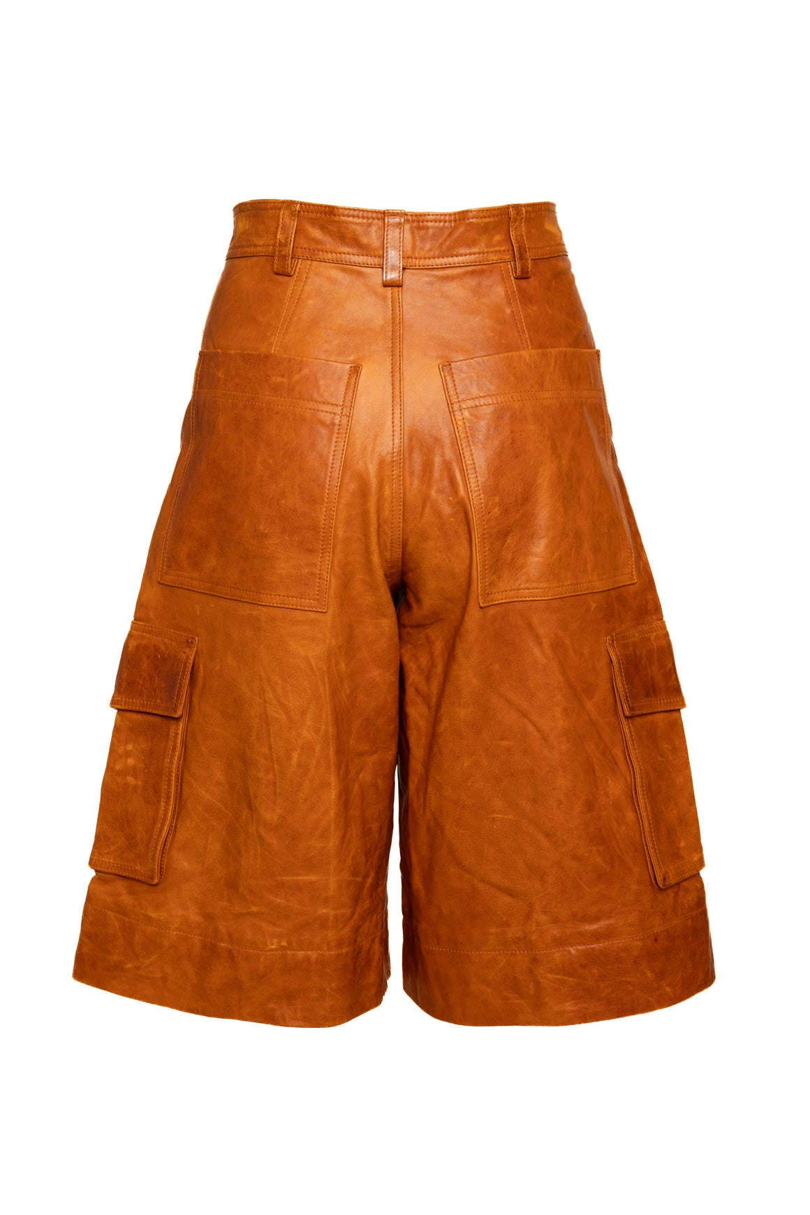 ALC Tan Distressed Leather Cargo Pocket Shorts (Sz. 2)