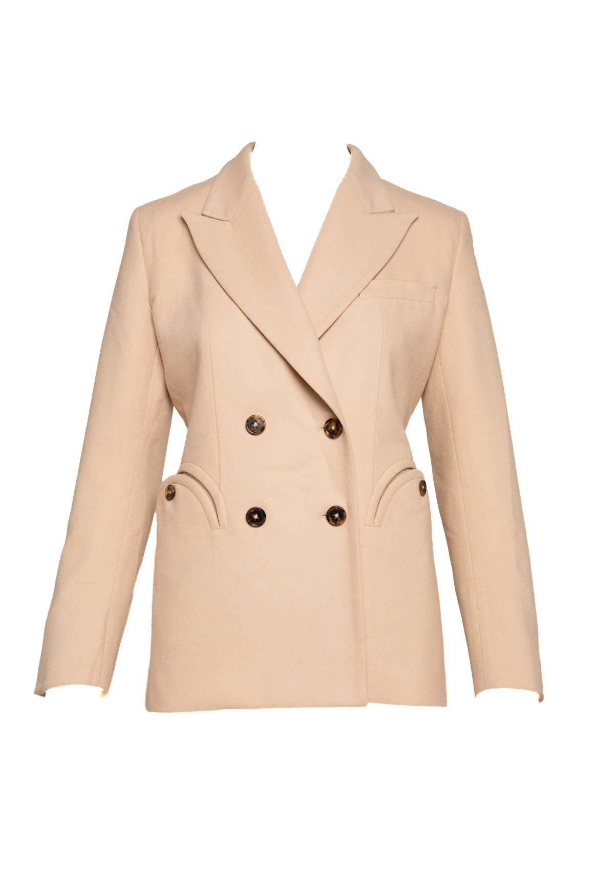 BLAZE MILANO Cream Wool Curved Pocket Fitted Blazer (Sz. 0)