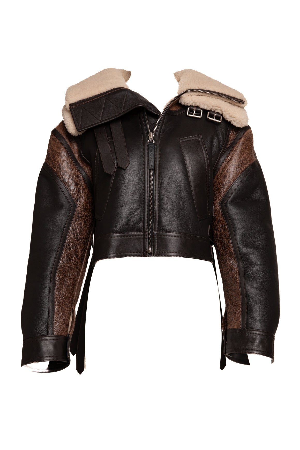 JEAN PAUL GAULTIER Brown Leather & Sherpa Coat (Sz. 36/4)