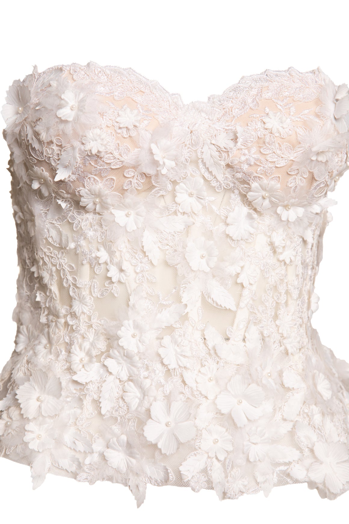 GEMY MAALOUF White Floral Applique Corset Bustier (Sz. 6)