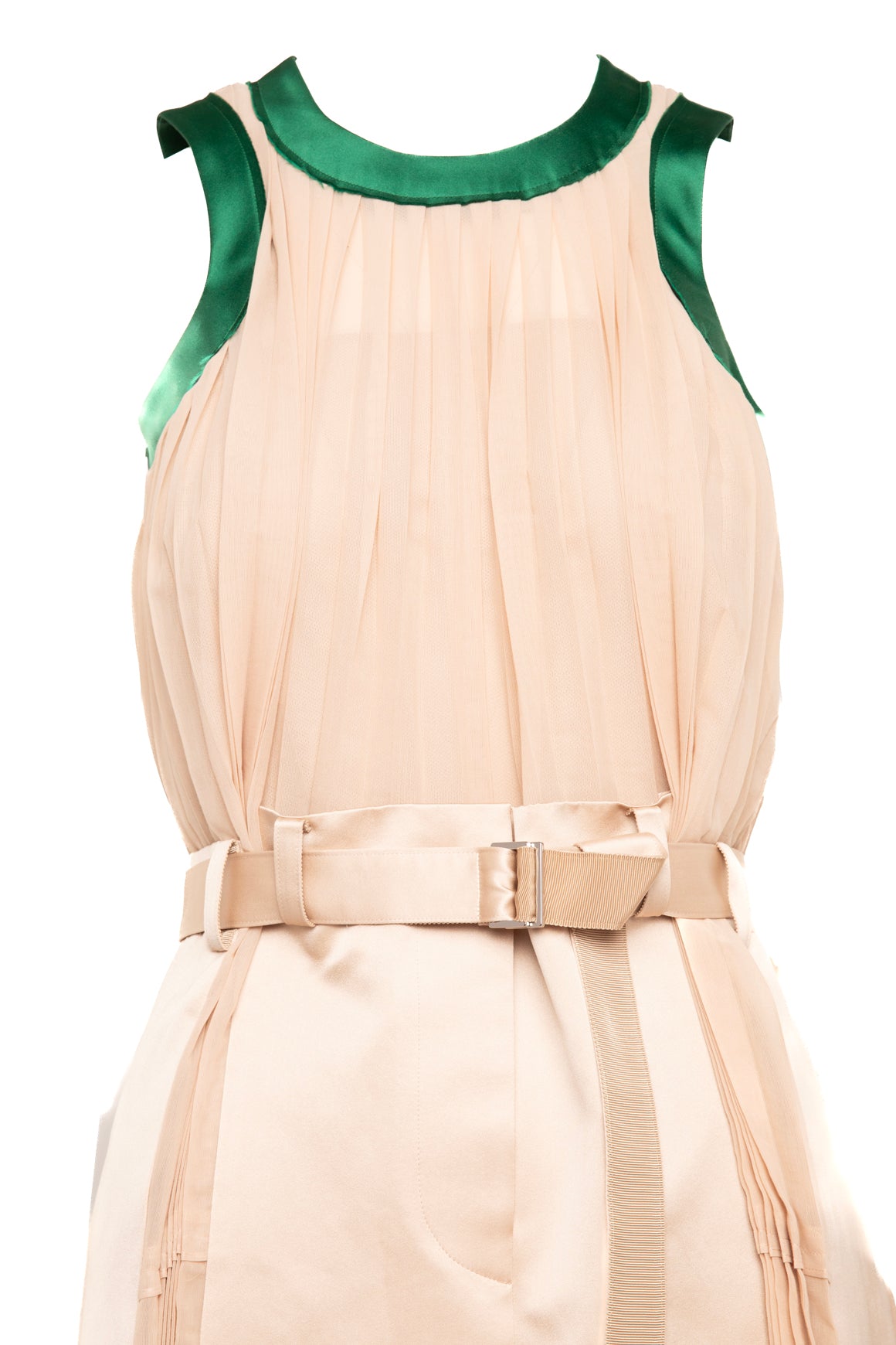SACAI Tan & Green Satin Pleated Maxi Dress (Sz.1/S)