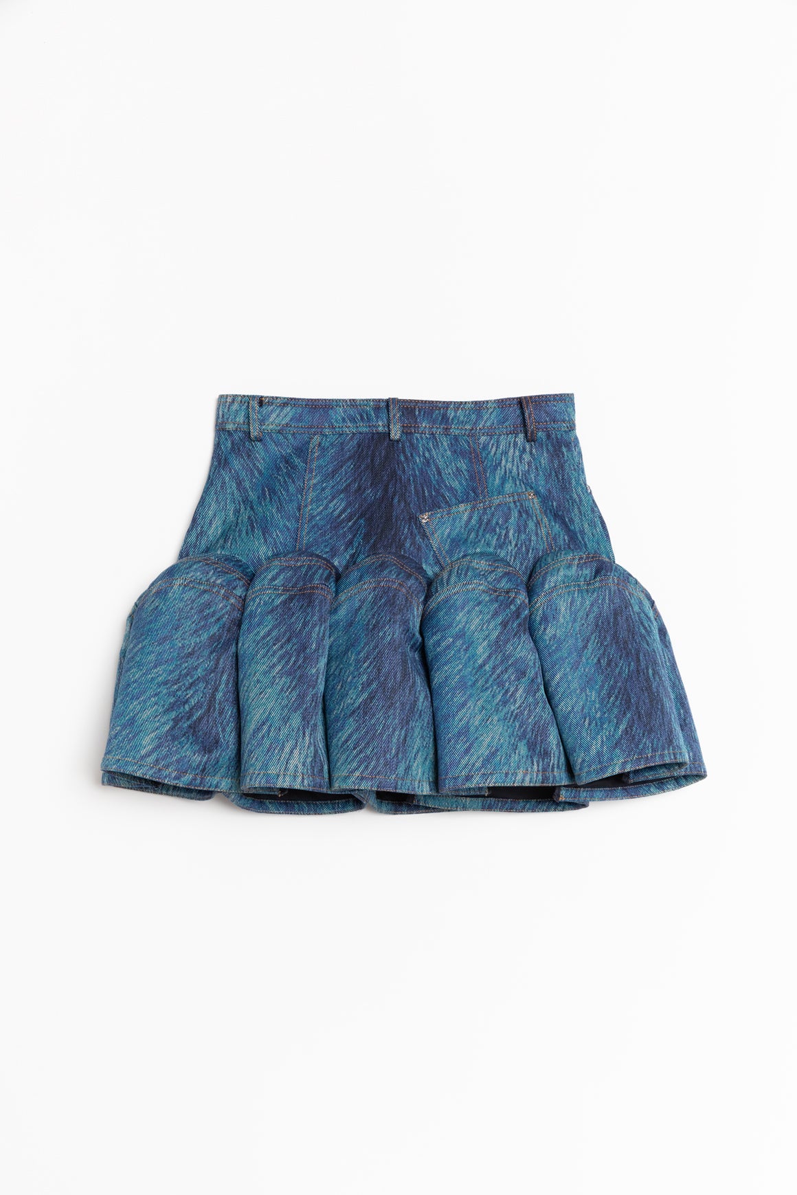 AREA Blue "Fur Print" Embellished Mini Skirt