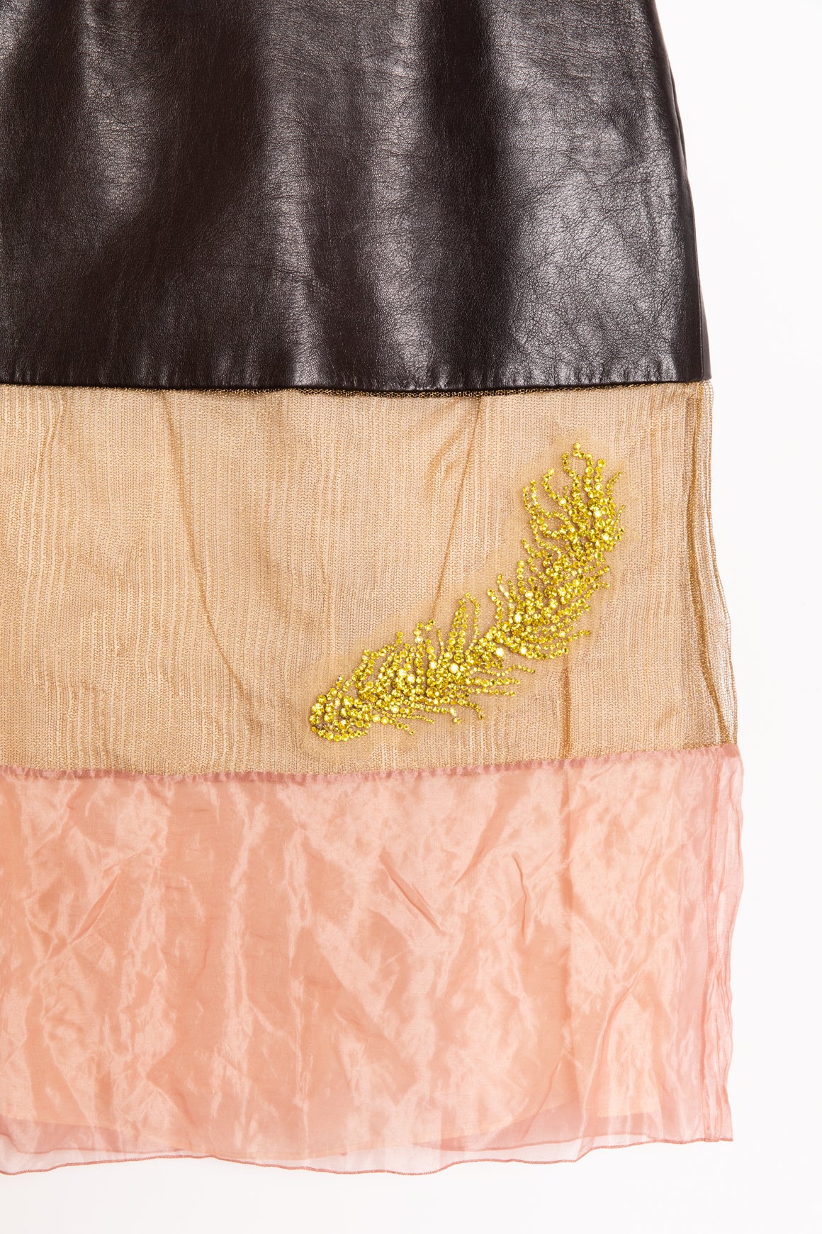 PRADA Multicolor Mesh & Leather Midi Skirt