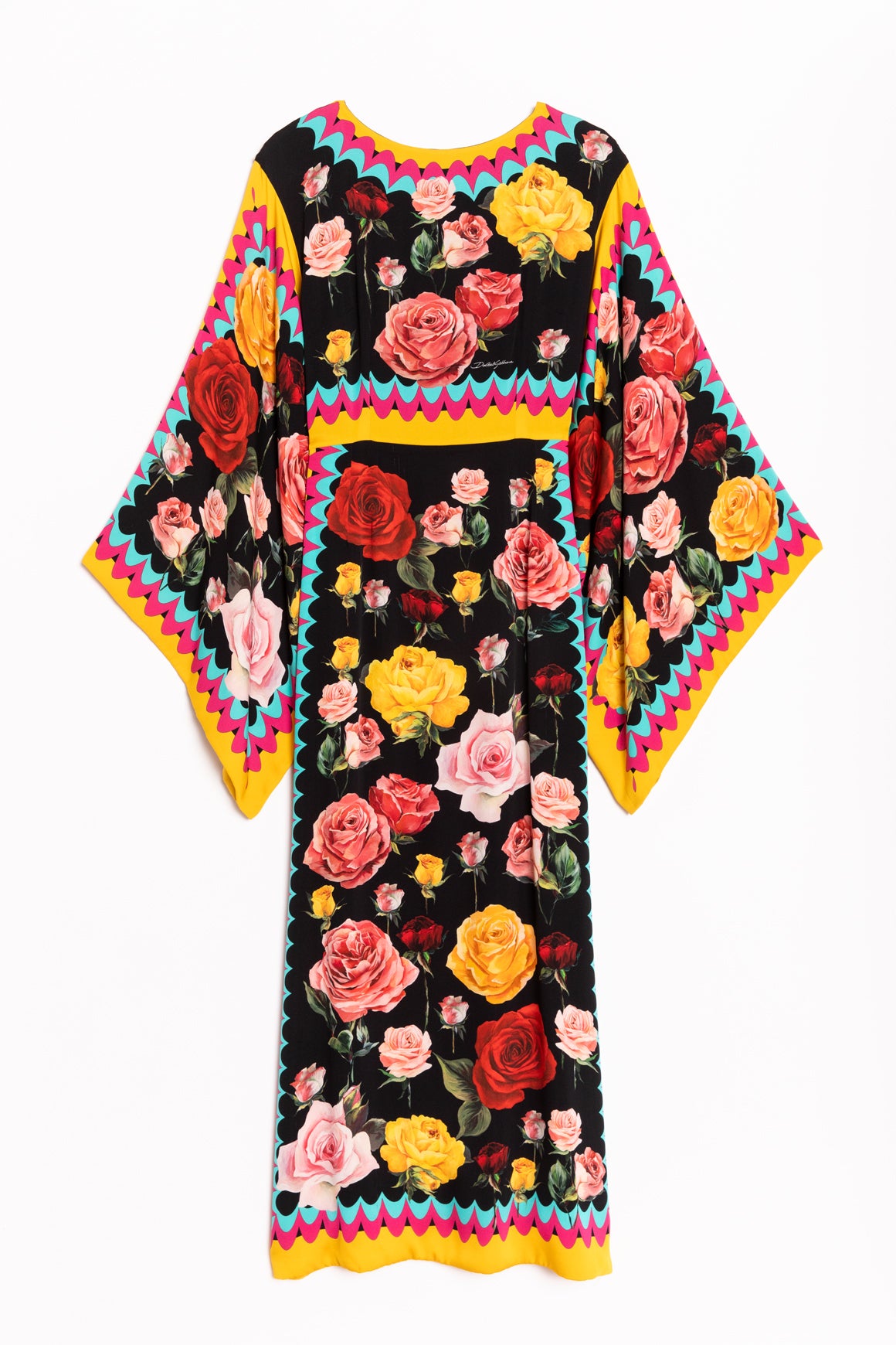 DOLCE & GABBANA Black Floral Prine Kimono Sleeve Gown