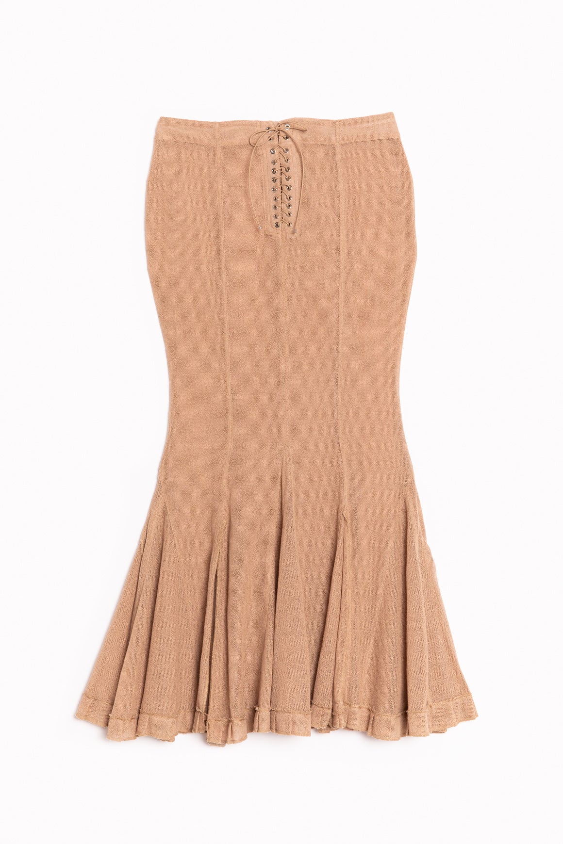 LUDOVIC DE SAINT SERNIN Tan Mermaid Fishnet Maxi Skirt